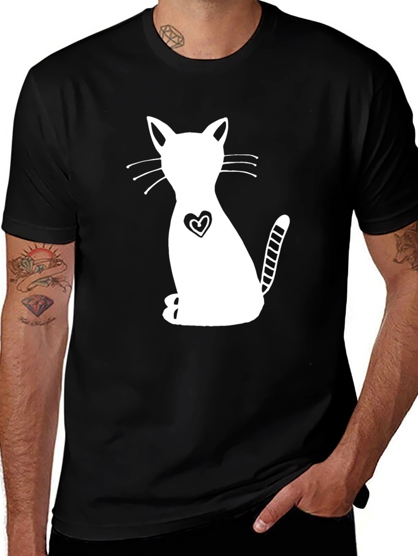 Variant 14 of Cute Cat Heart Graphic Black T-Shirt
