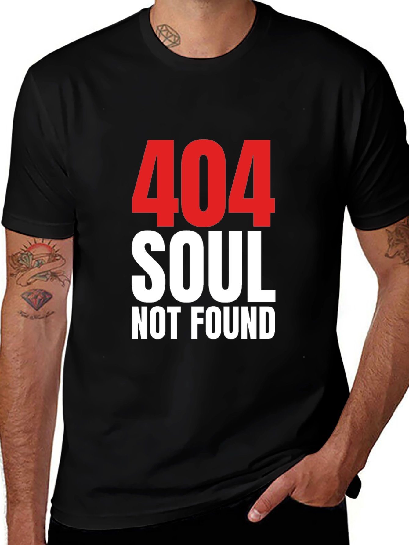 Variant 2 of 404 Soul Not Found Graphic Tee - Black Cotton Blend Shirt