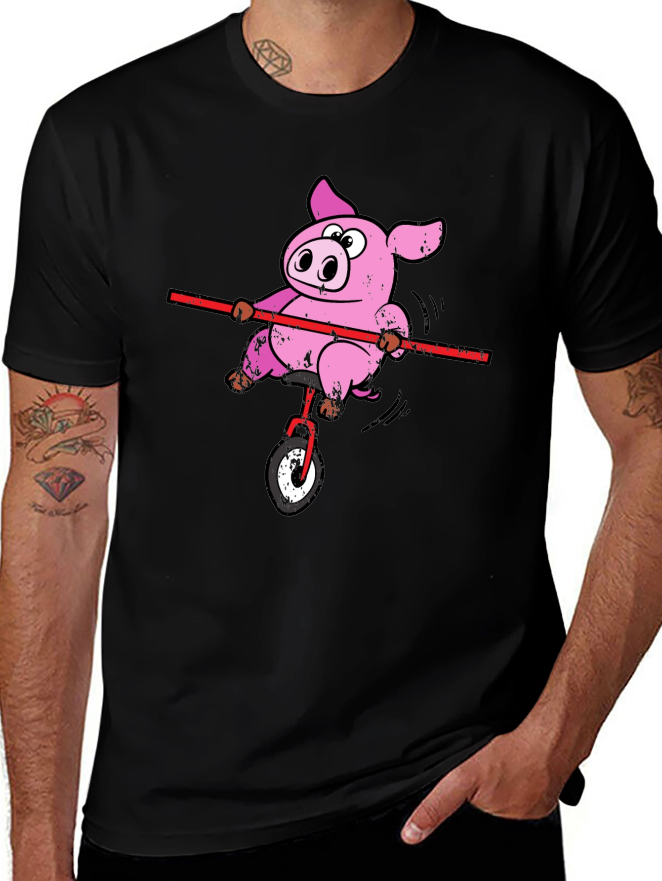 Variant 23 of Funny Pig Unicycle Black T-Shirt
