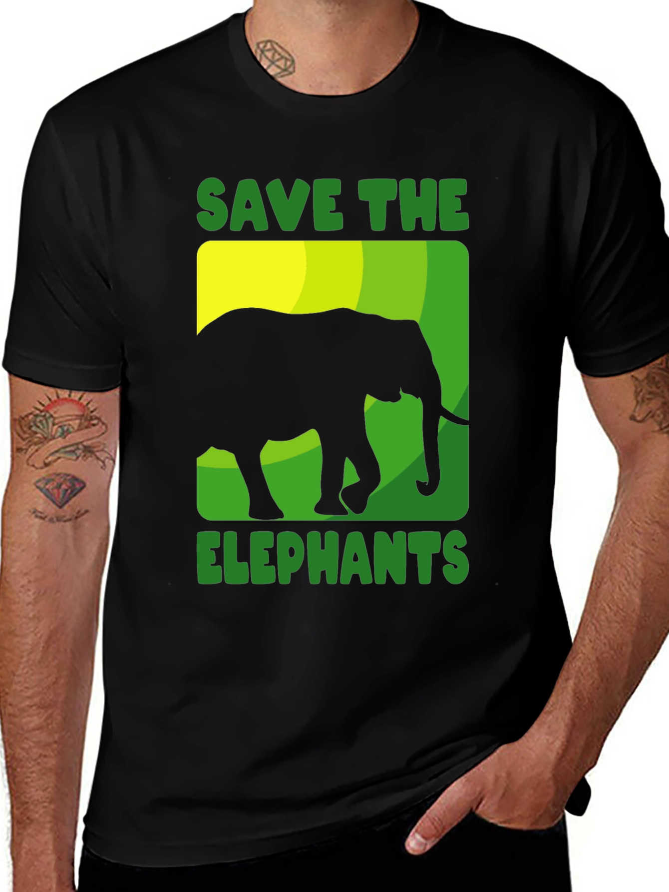 Variant 20 of Save the Elephants Graphic Tee - Black Cotton T-Shirt