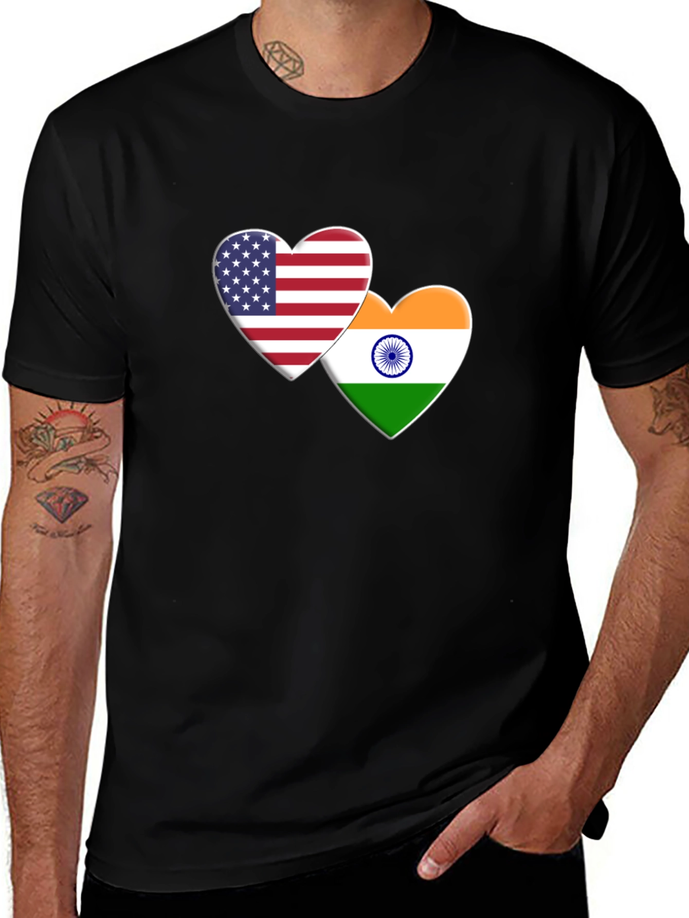 USA & India Flag Heart T-Shirt