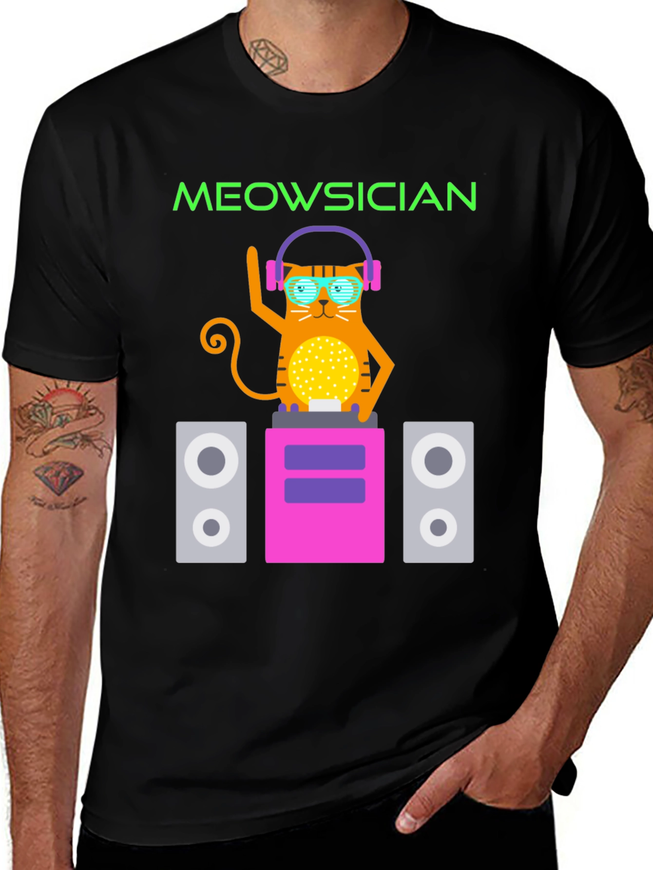 Variant 24 of Meowsician Cat DJ Graphic Tee