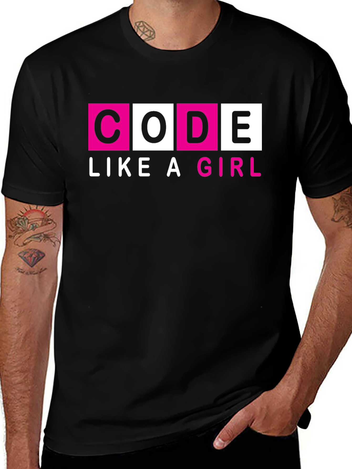 Variant 10 of Code Like a Girl T-Shirt - Black, Empowering Design