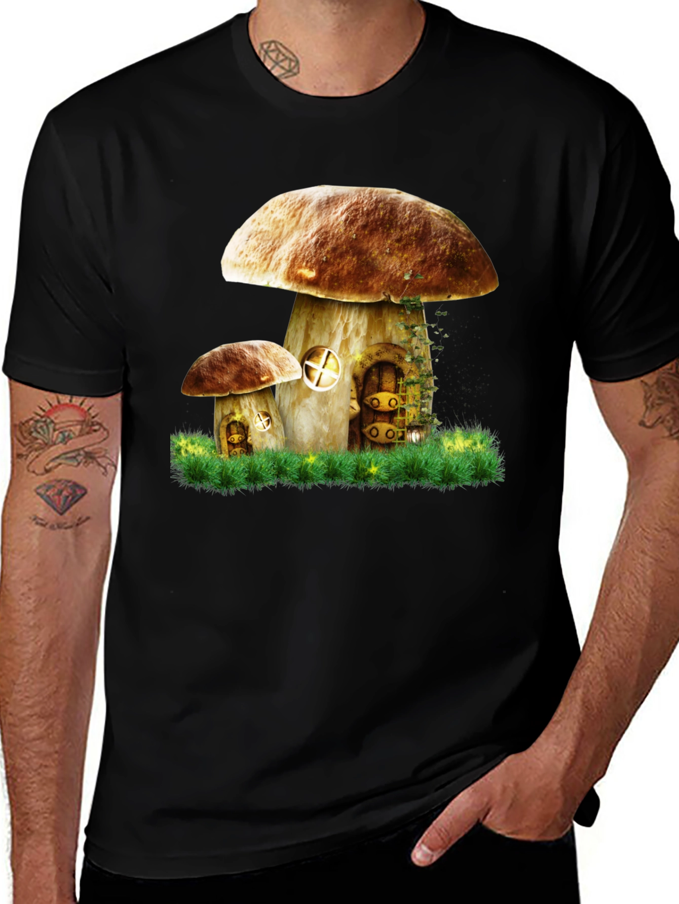 Variant 18 of Mushroom House Graphic Tee - Unique Fantasy Design