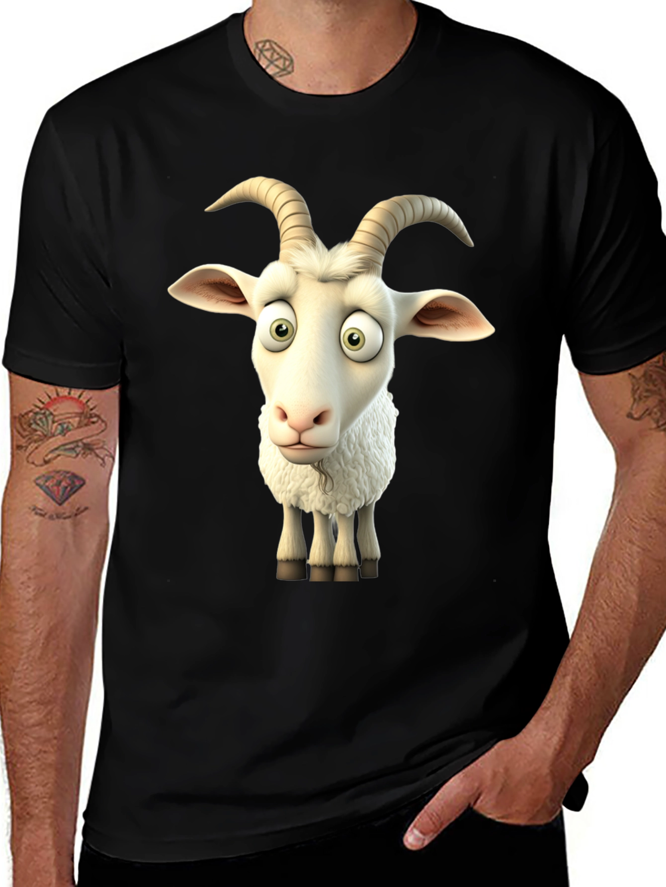 Variant 15 of Goofy Goat Graphic Tee - Black Cotton T-Shirt