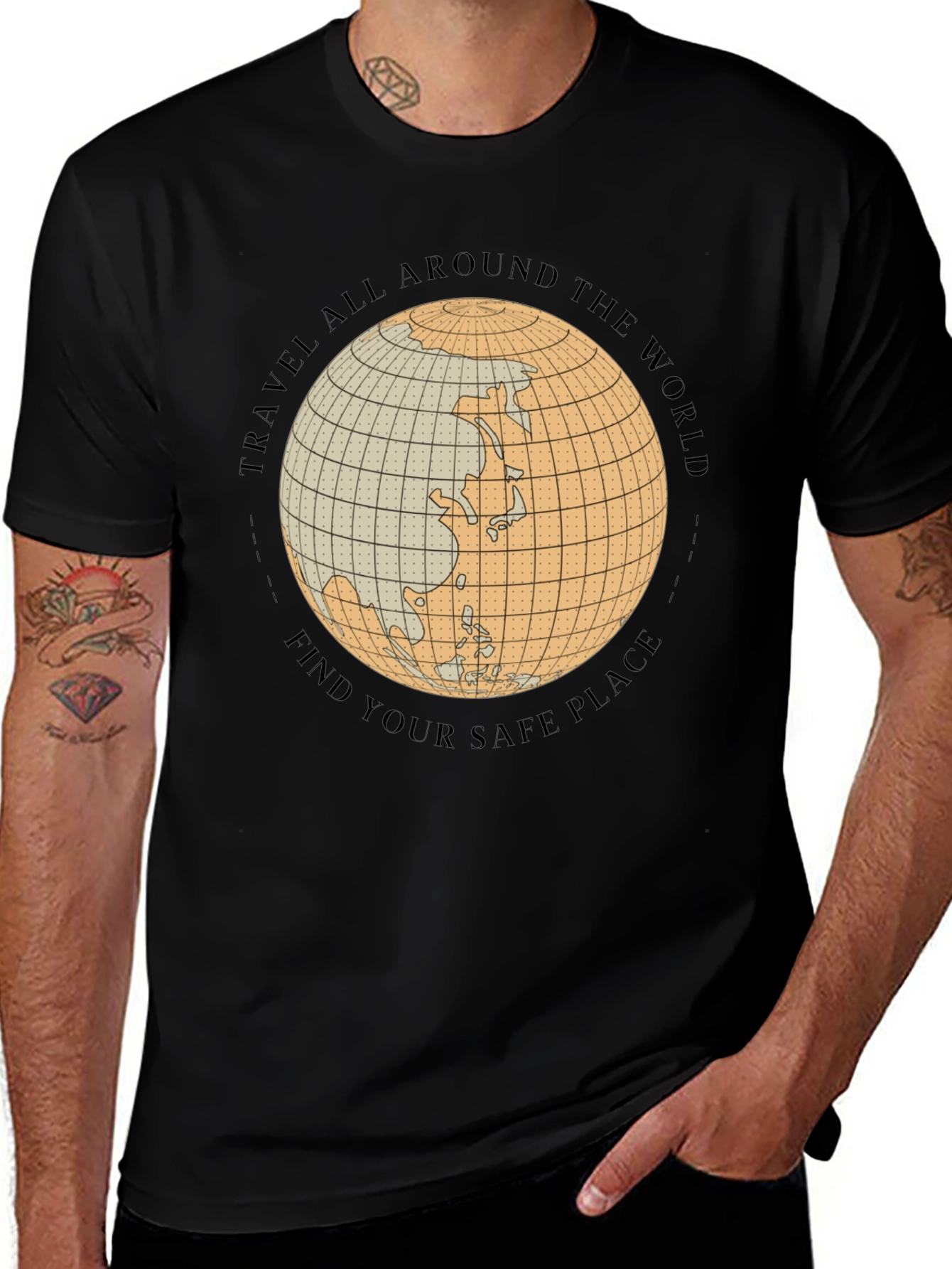 Variant 25 of Travel Globe Graphic Black T-Shirt