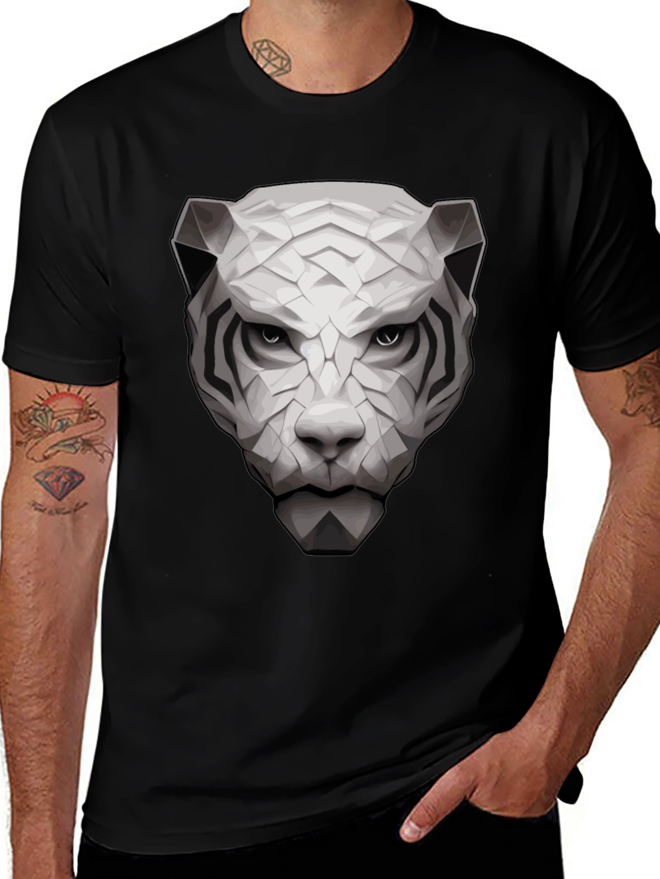 Variant 19 of Geometric White Tiger Graphic Tee