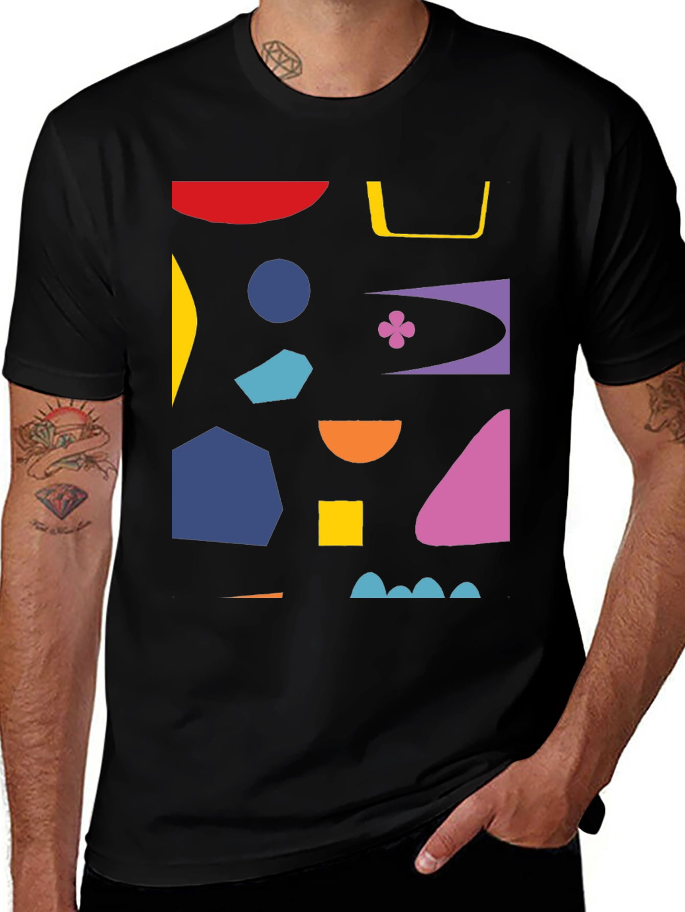 Variant 10 of Abstract Geometric Print Black T-Shirt