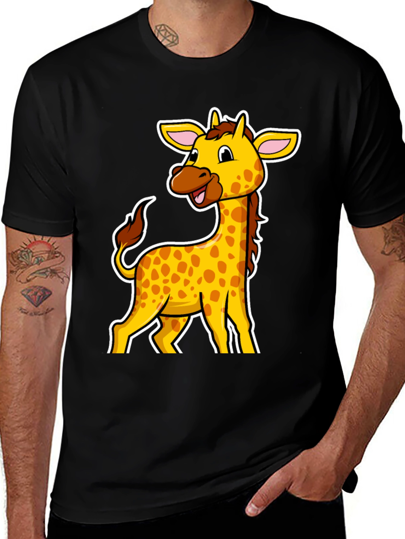 Variant 19 of Giraffe Cartoon Graphic Black T-Shirt