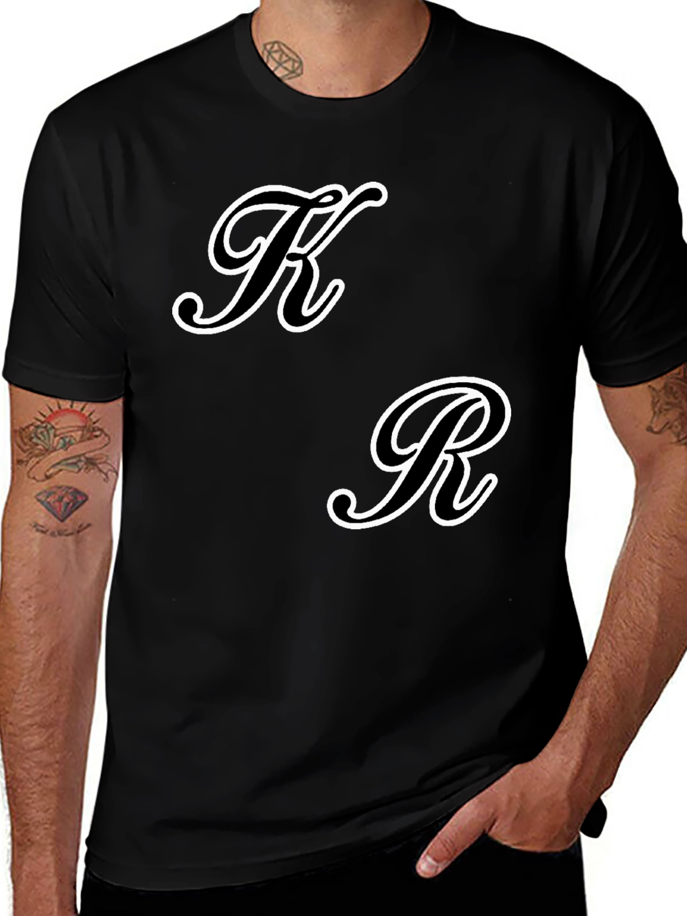 Variant 17 of Black T-Shirt with Initial Design - K & R