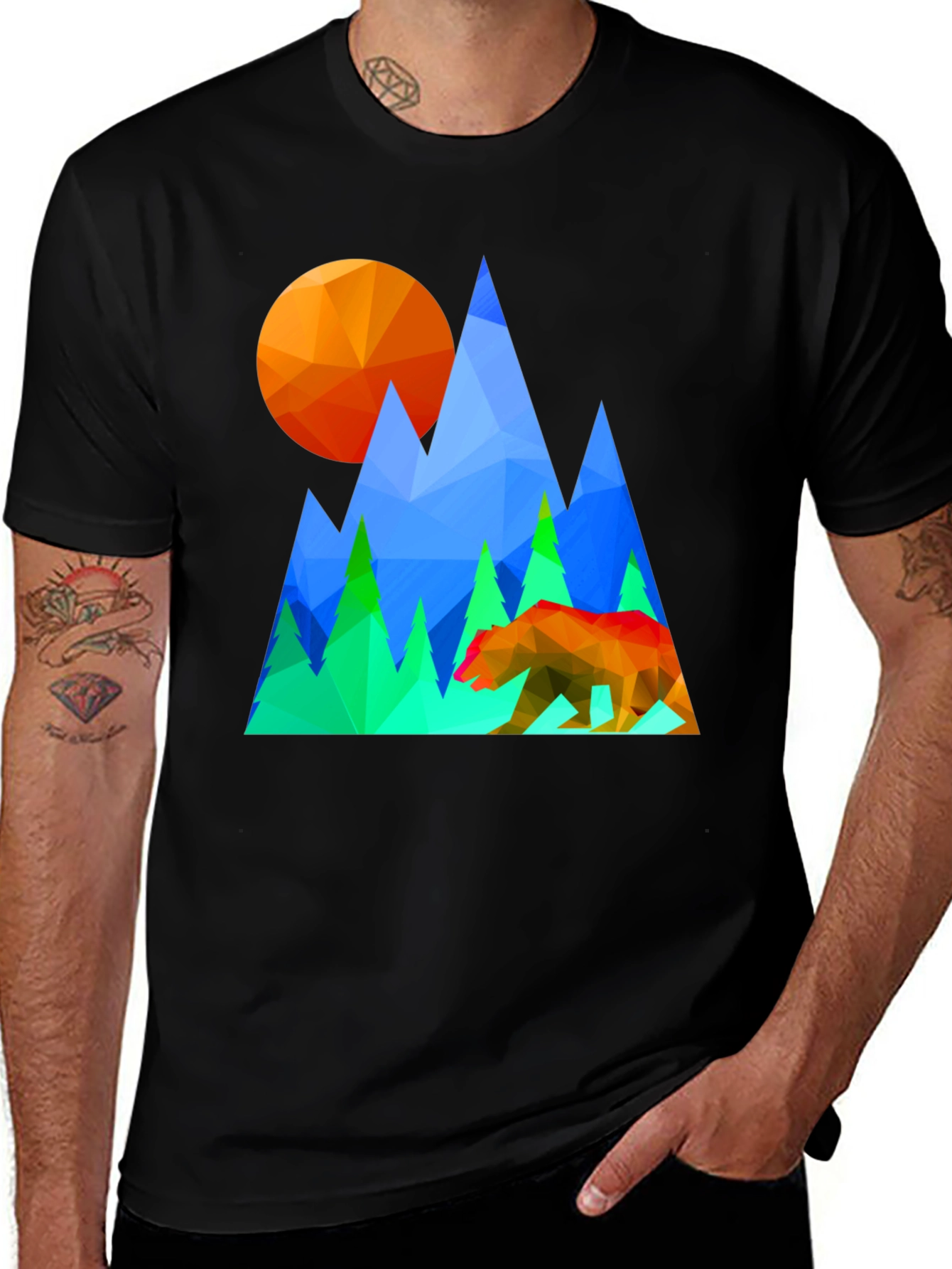 Variant 27 of Geometric Bear & Mountain Graphic Tee