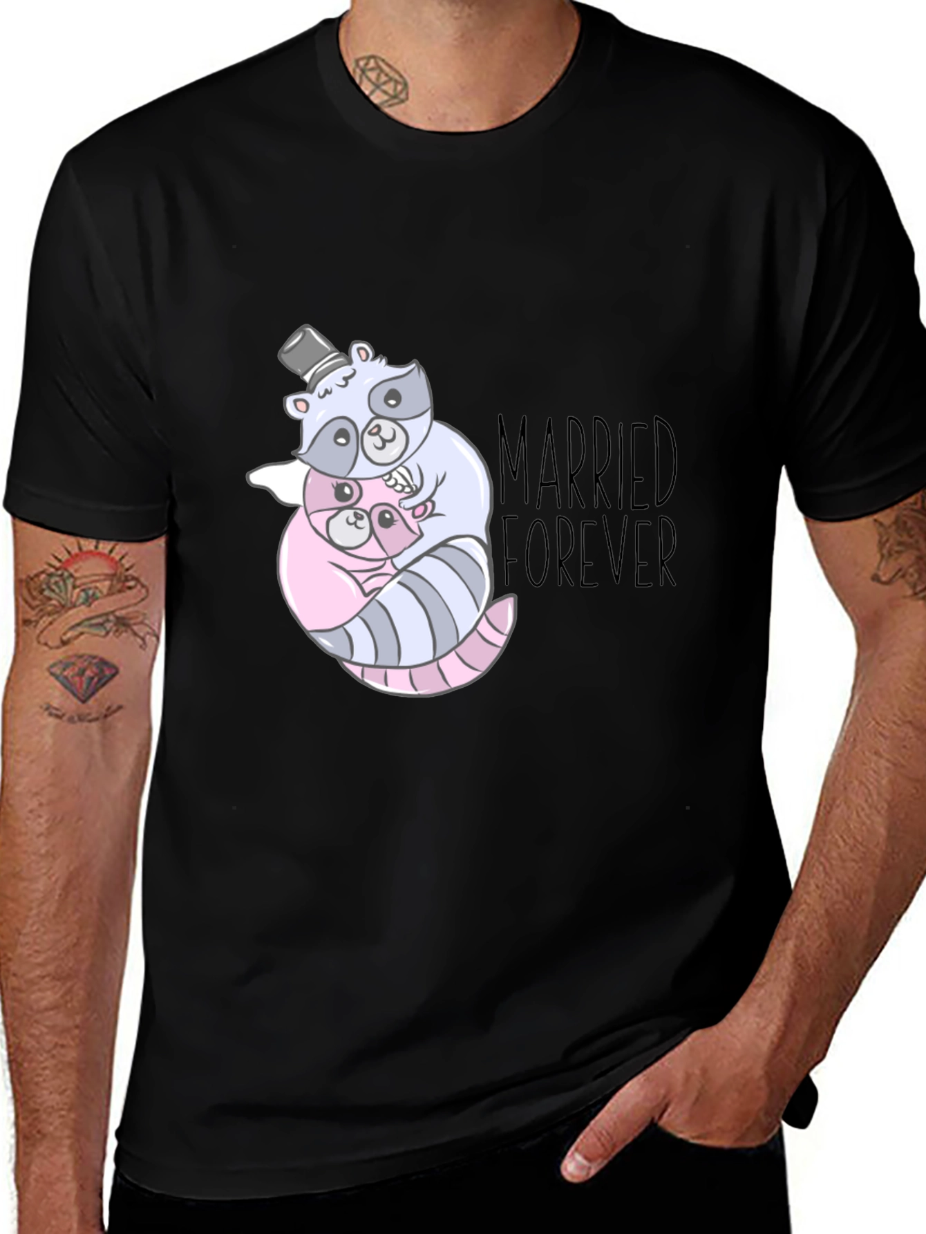 Variant 4 of Married Forever Raccoon Couple Graphic Tee