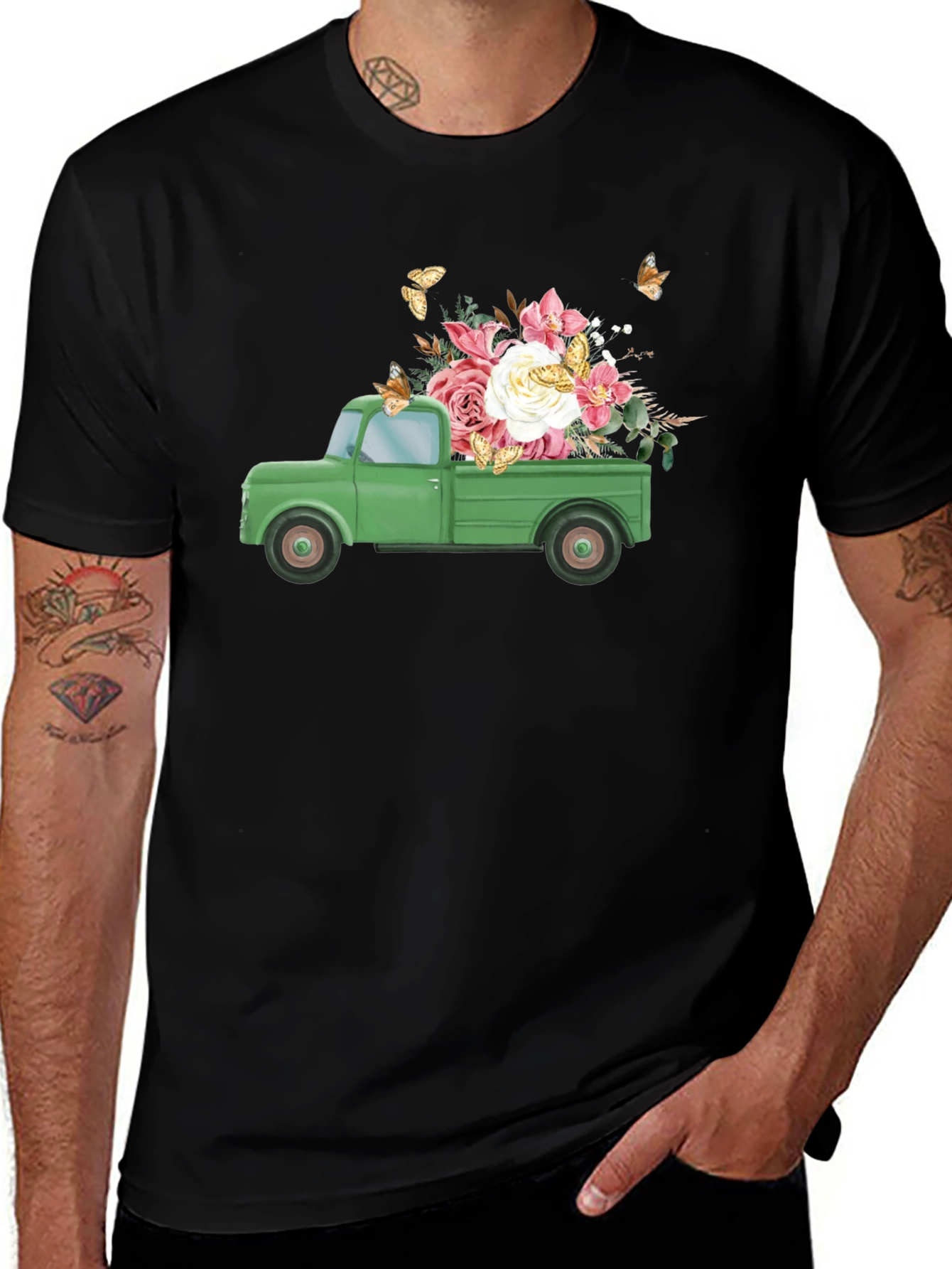 Variant 17 of Floral Truck Graphic Tee - Retro Style