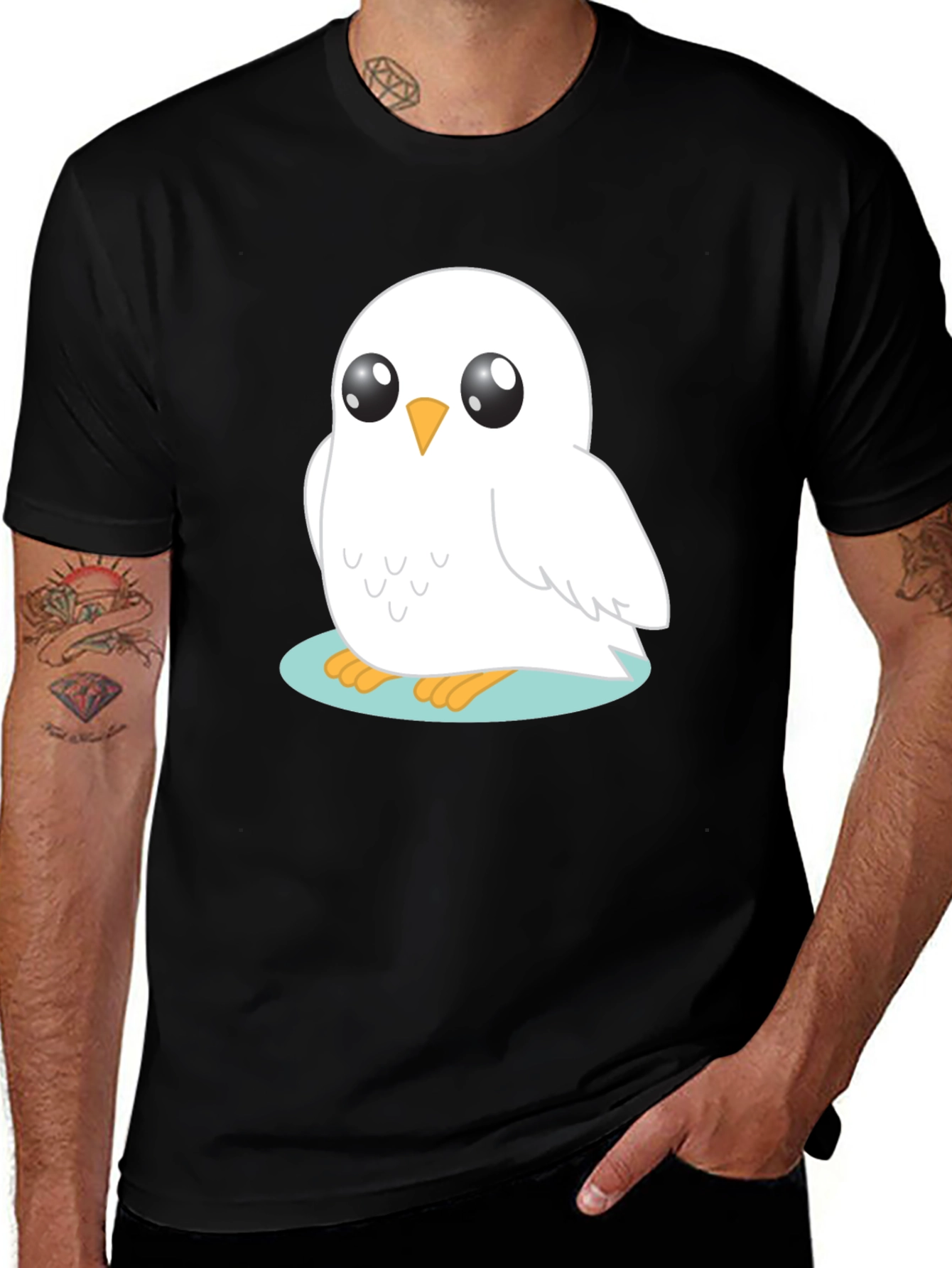 Variant 24 of Cute Owl Graphic T-Shirt - Black Cotton Tee