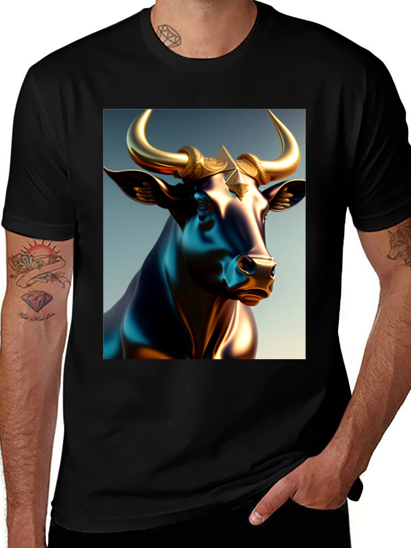 Variant 19 of Majestic Bull Graphic Tee - Premium Black Cotton