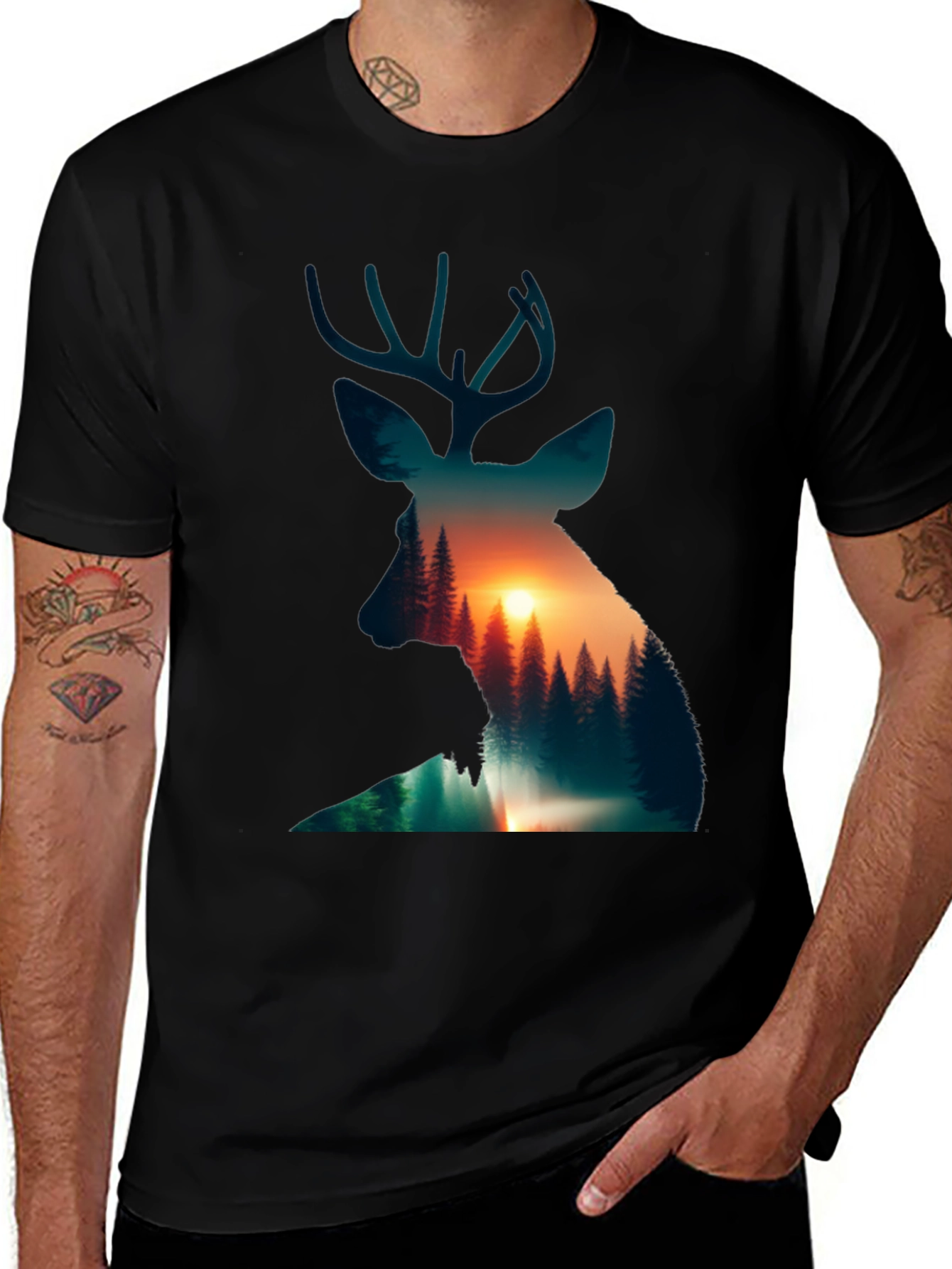 Variant 7 of Nature Deer Graphic Tee - Men's Black T-Shirt