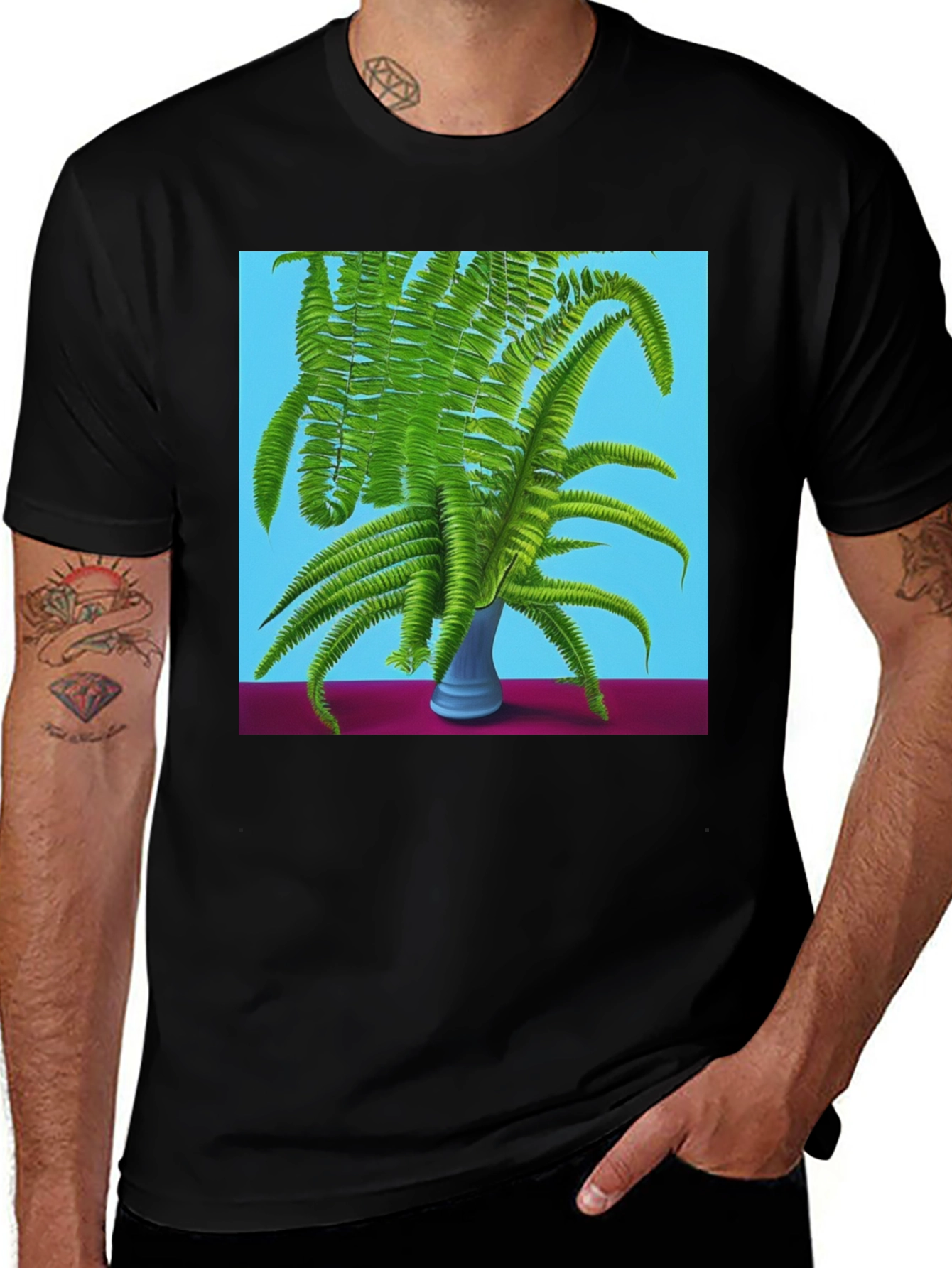 Variant 15 of Fern Vase Graphic Tee - Botanical Black T-Shirt