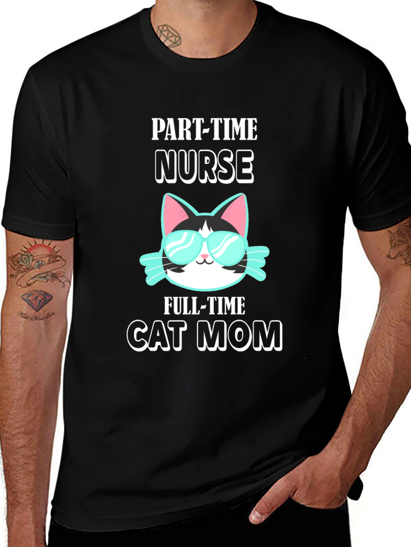 Black Part-Time Nurse Full-Time Cat Mom T-Shirt main image