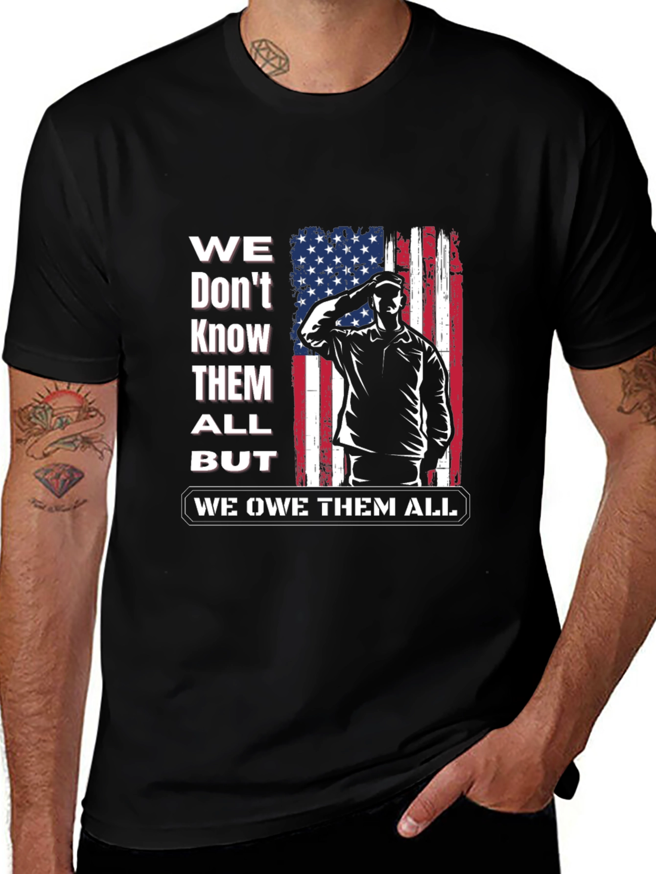 Variant 27 of Patriotic "We Owe Them All" Graphic Tee