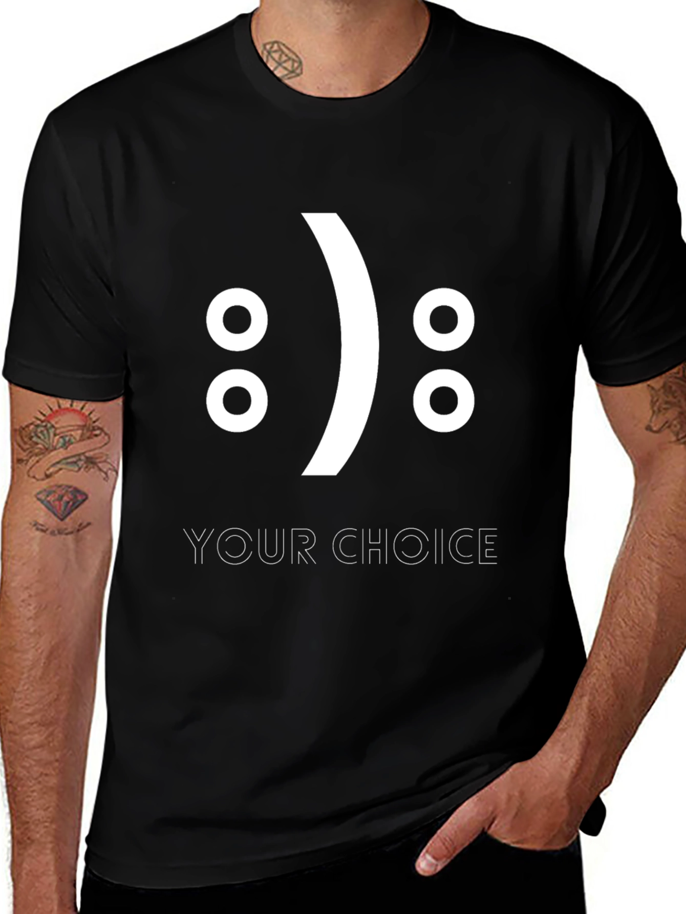 Your Choice Smiley Face Graphic T-Shirt - Black