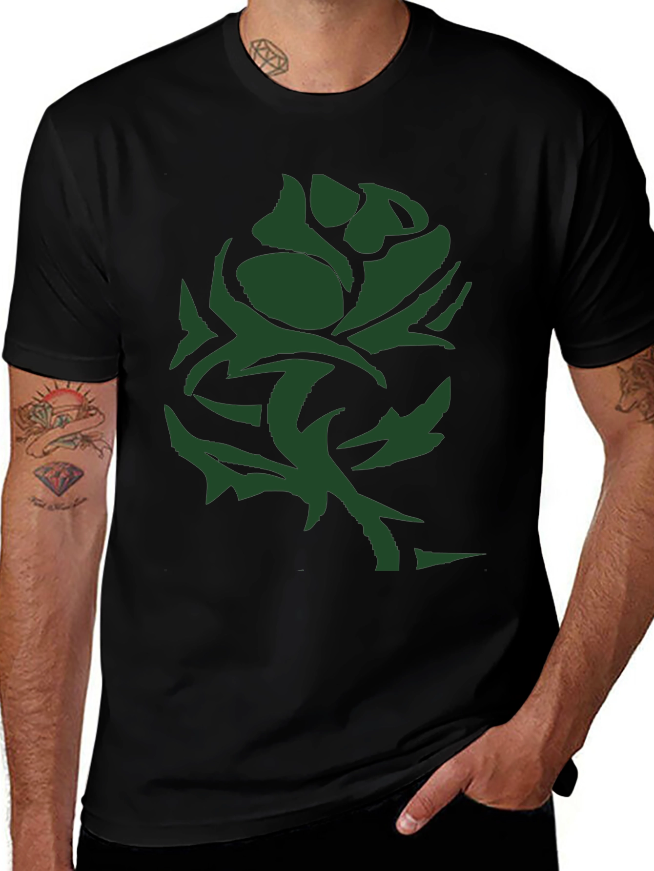 Variant 18 of Green Rose Graphic Tee - Black Casual T-Shirt
