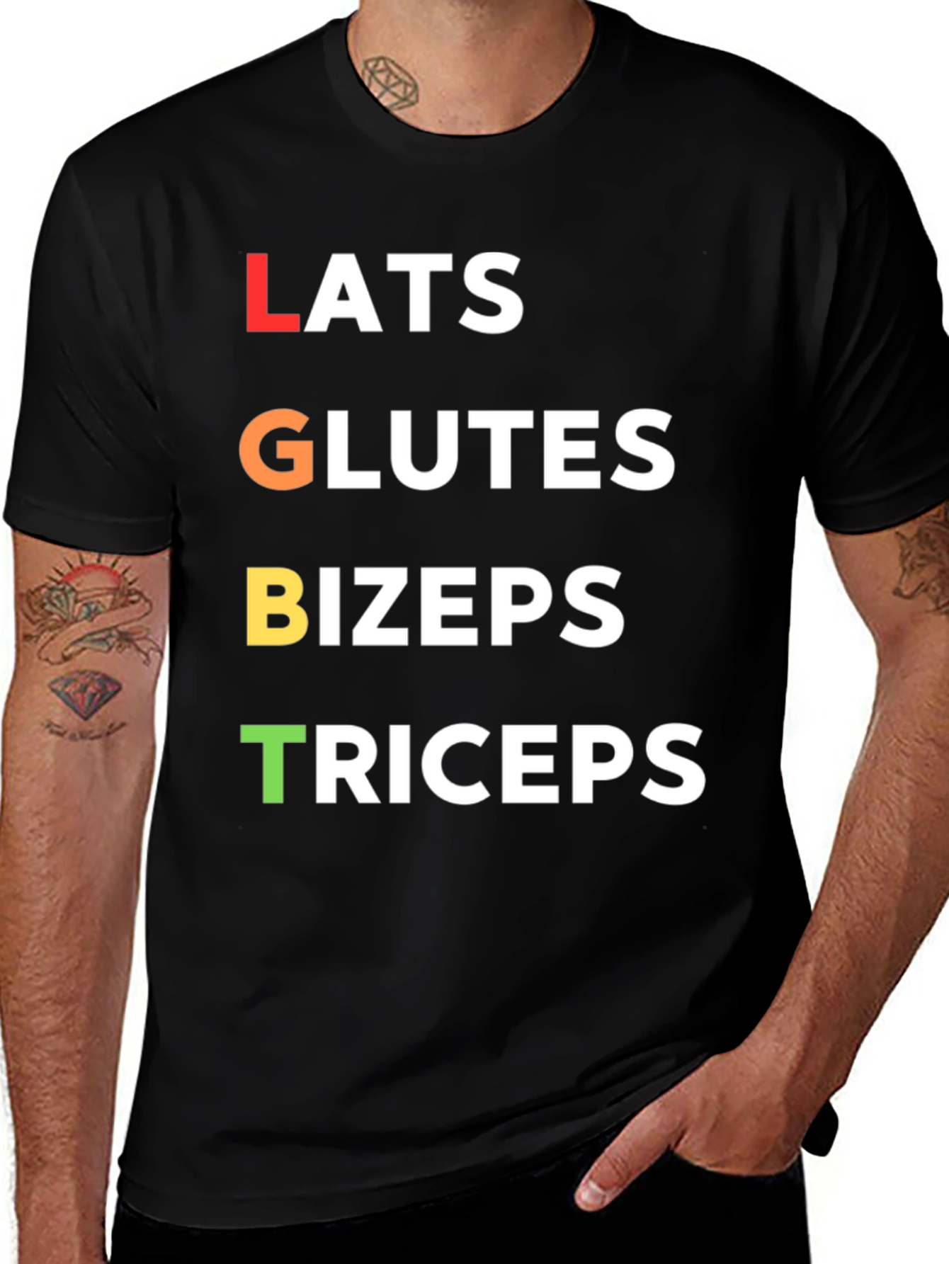 Variant 12 of LGBT Workout T-Shirt - Lats, Glutes, Bizeps, Triceps