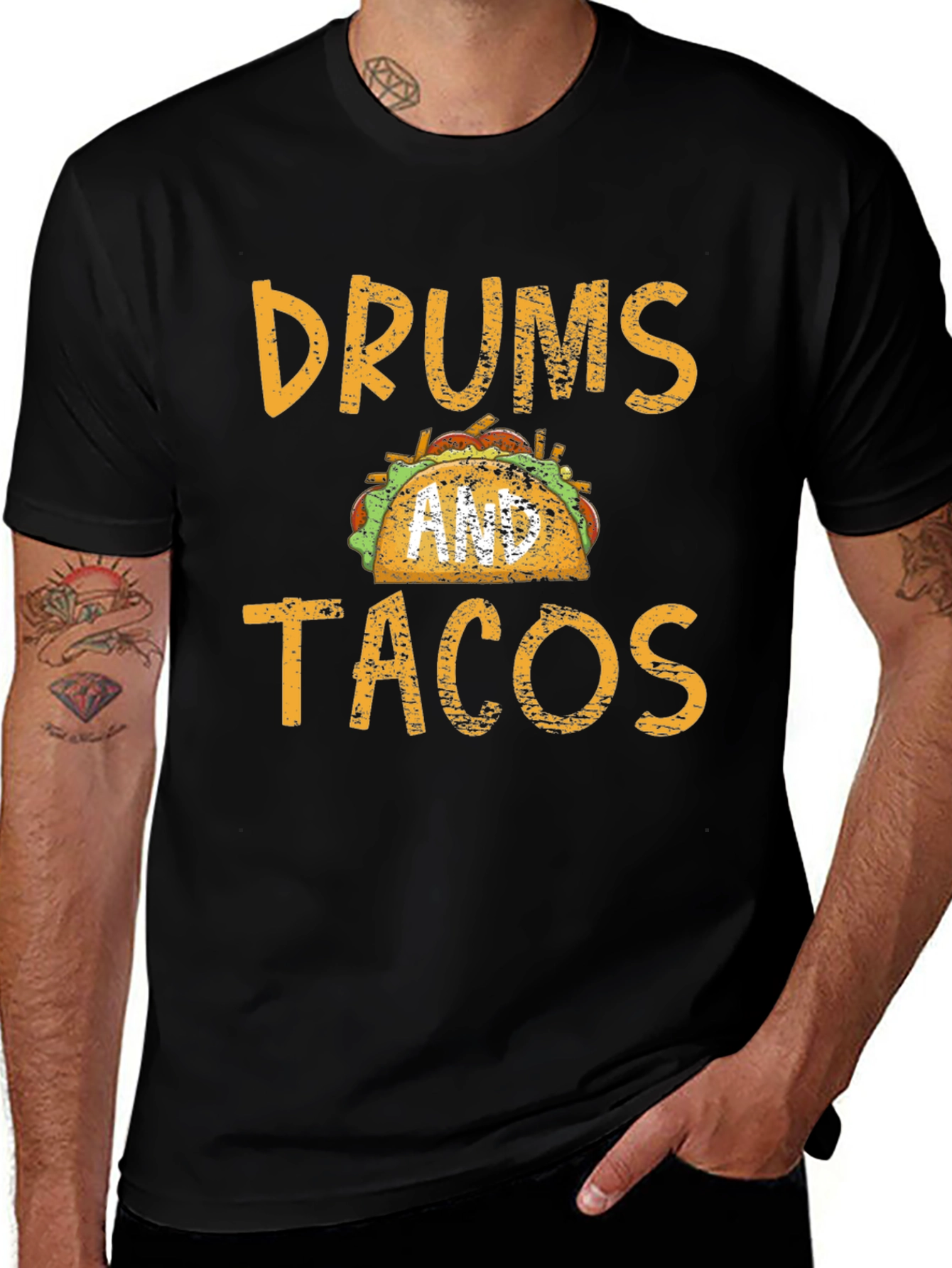 Variant 27 of Drums and Tacos Graphic Tee - Black Cotton T-Shirt