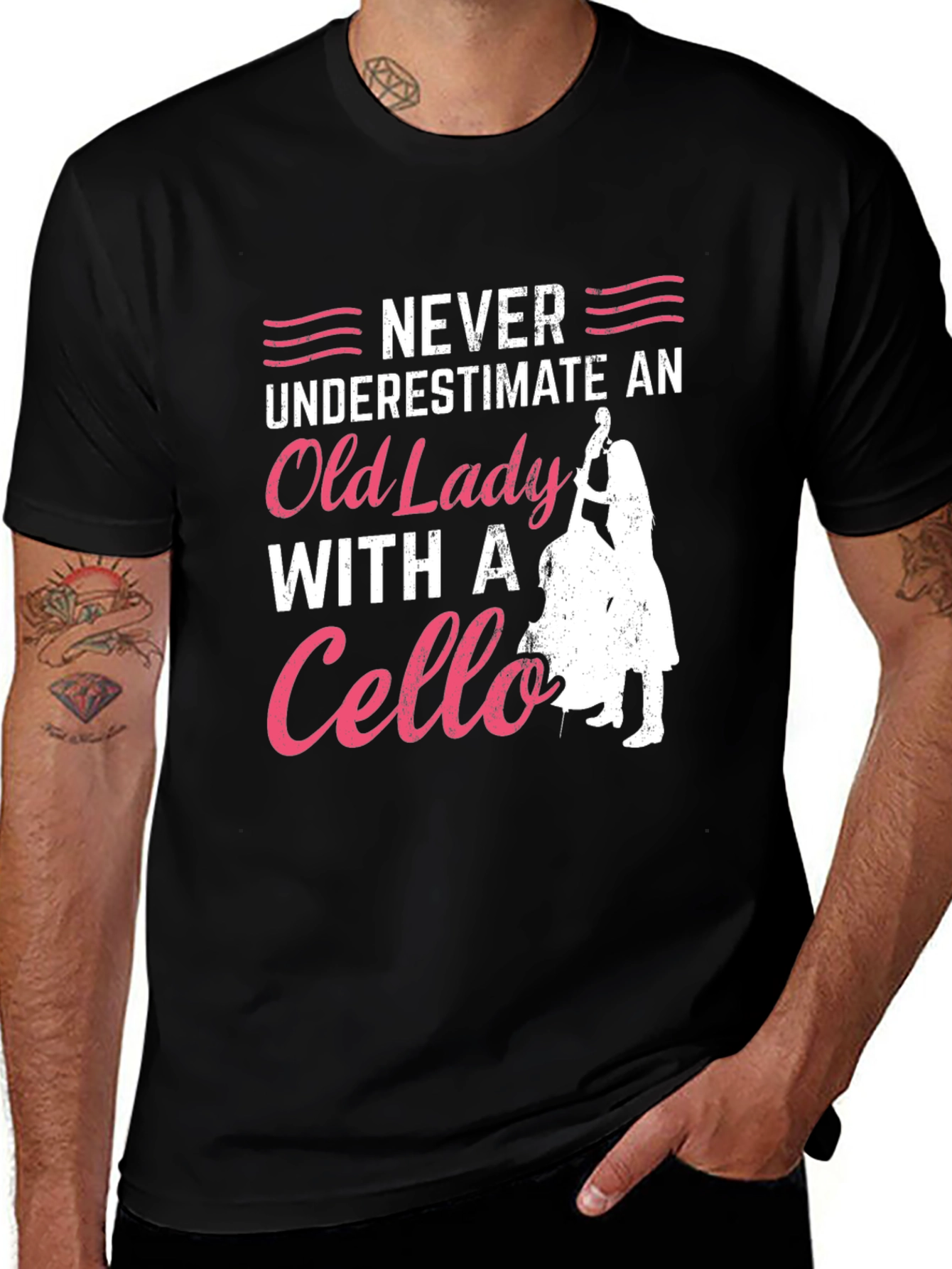 Variant 29 of Never Underestimate Cello Old Lady T-Shirt