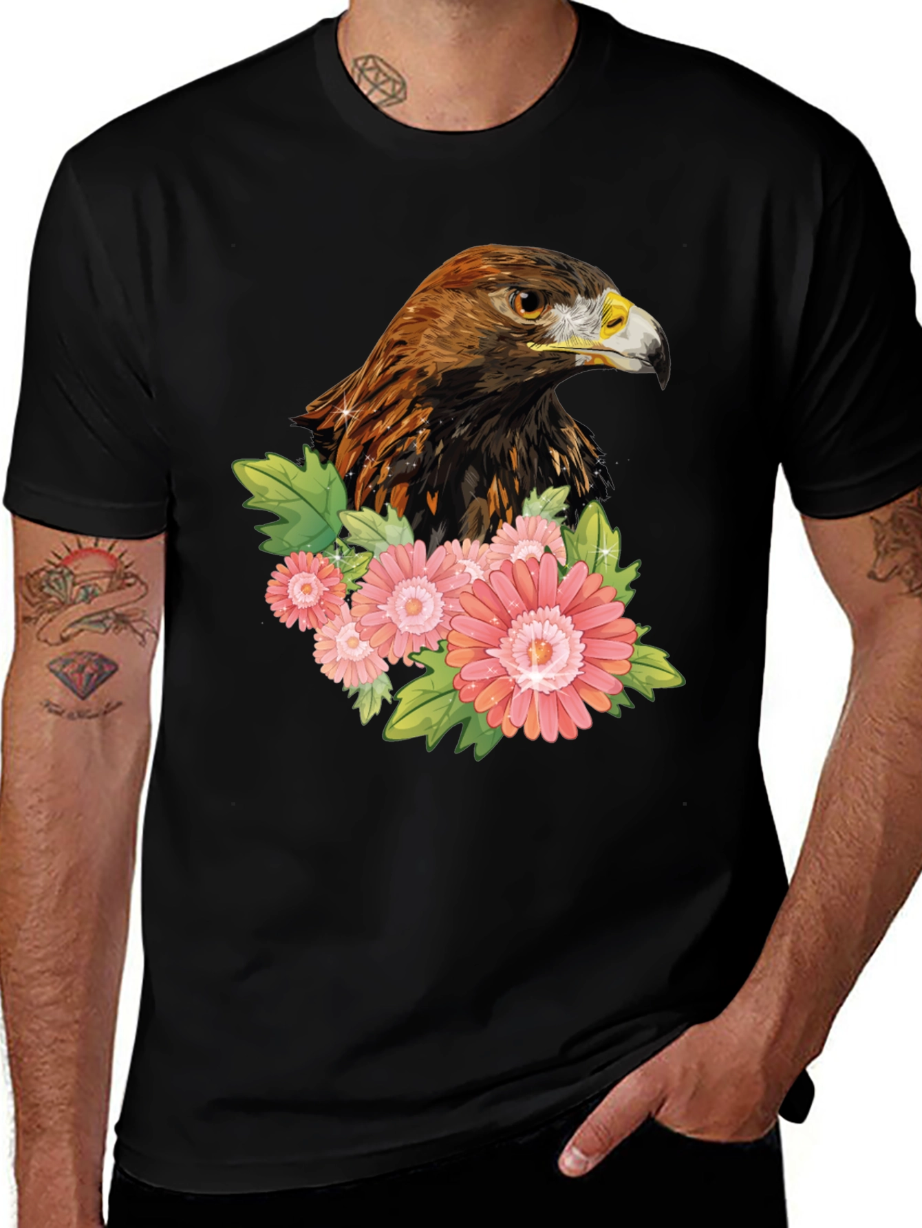 Variant 23 of Eagle & Flowers Graphic T-Shirt - Men's Black Tee