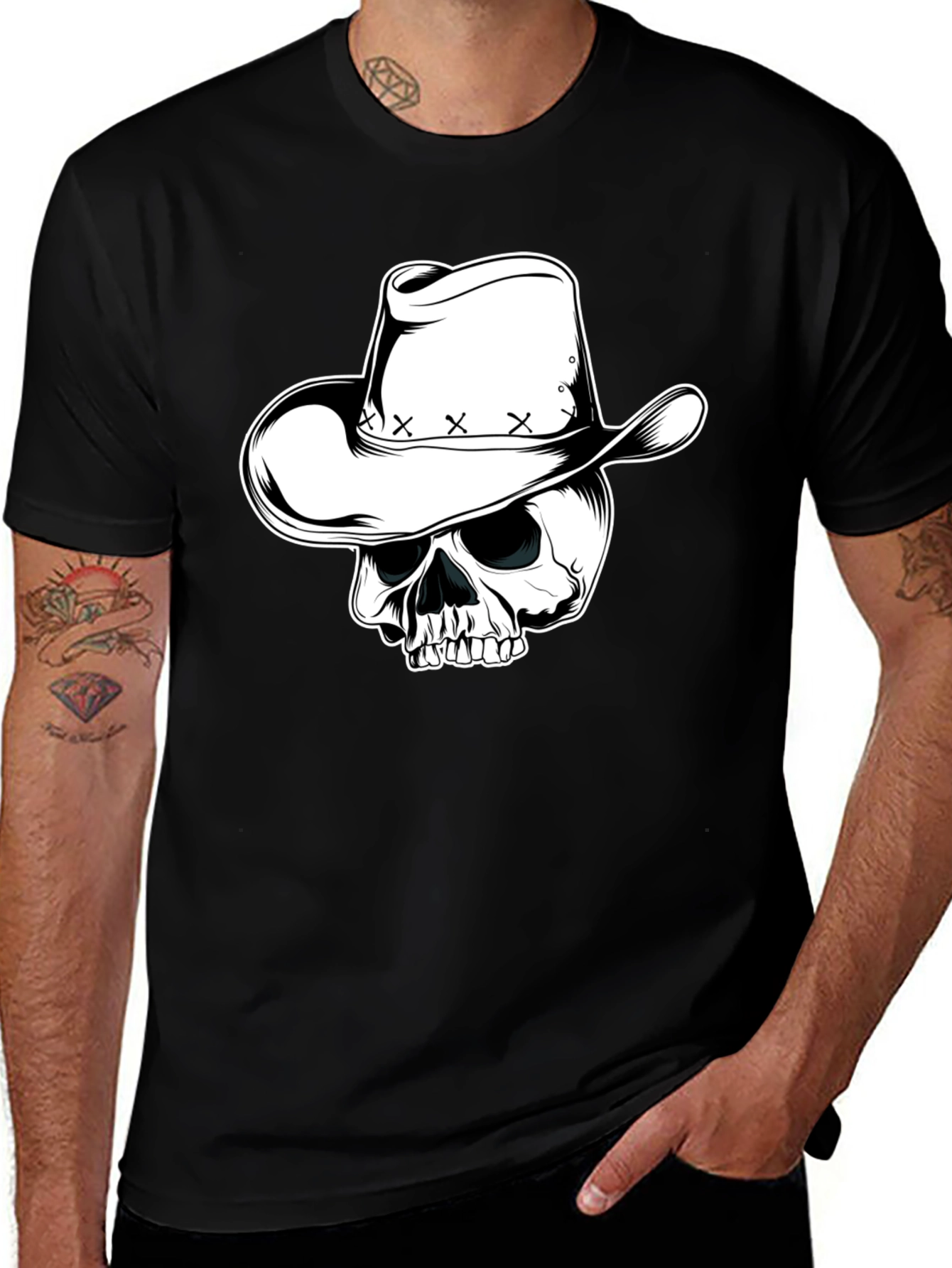 Variant 10 of Skull Cowboy Hat Graphic Tee - Men's Black T-Shirt