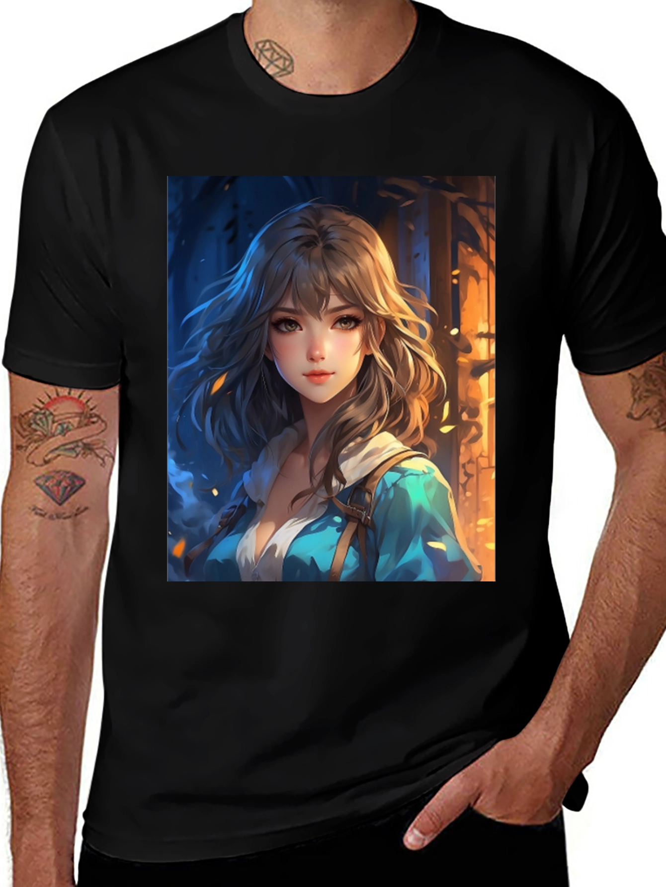 Variant 28 of Anime Girl Graphic Black T-Shirt