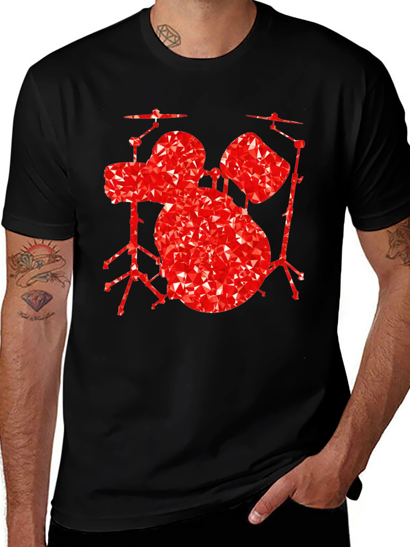 Variant 7 of Geometric Drum Set Graphic Tee - Black