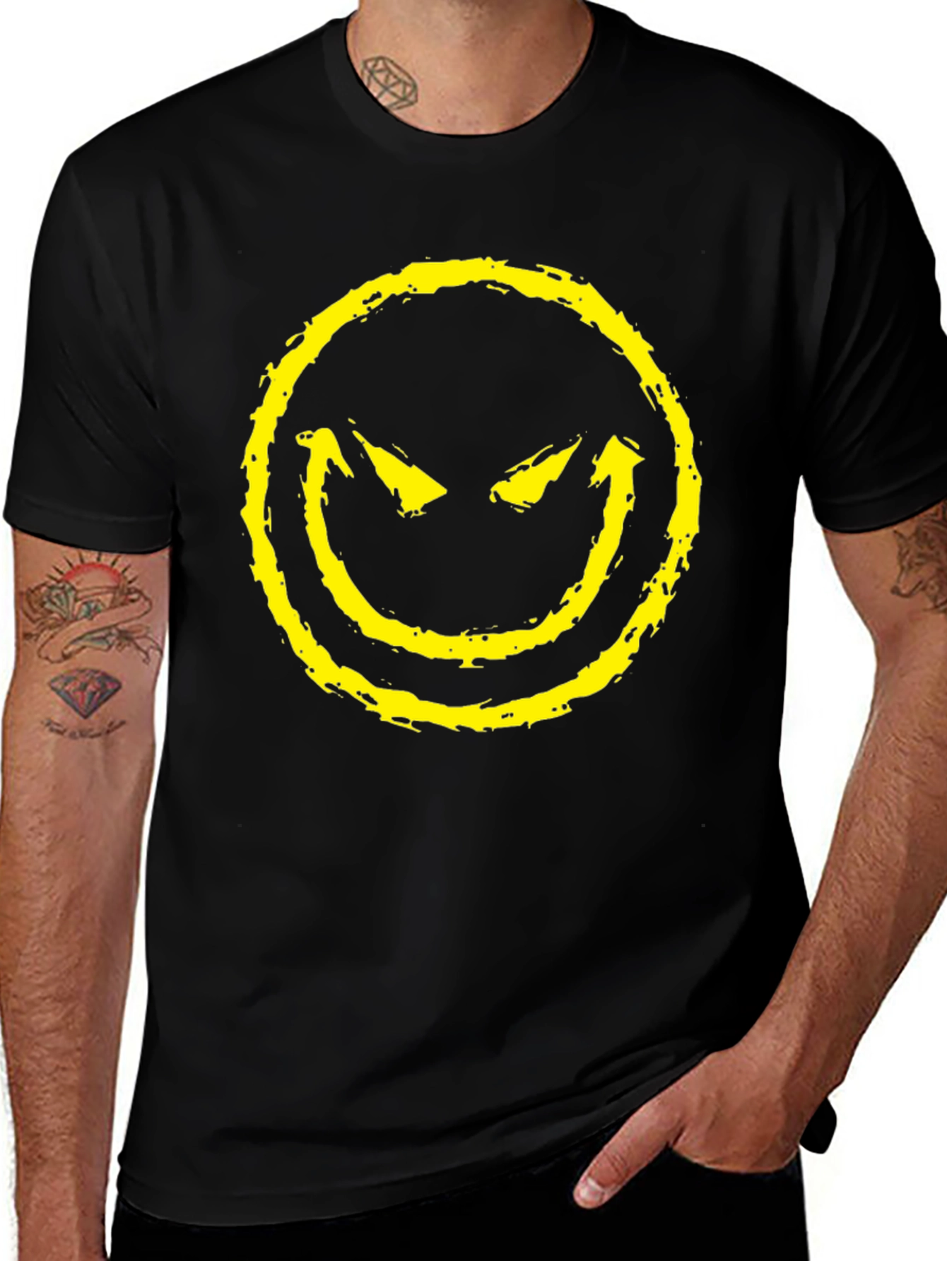 Variant 6 of Men's Black T-Shirt with Evil Smiley Face