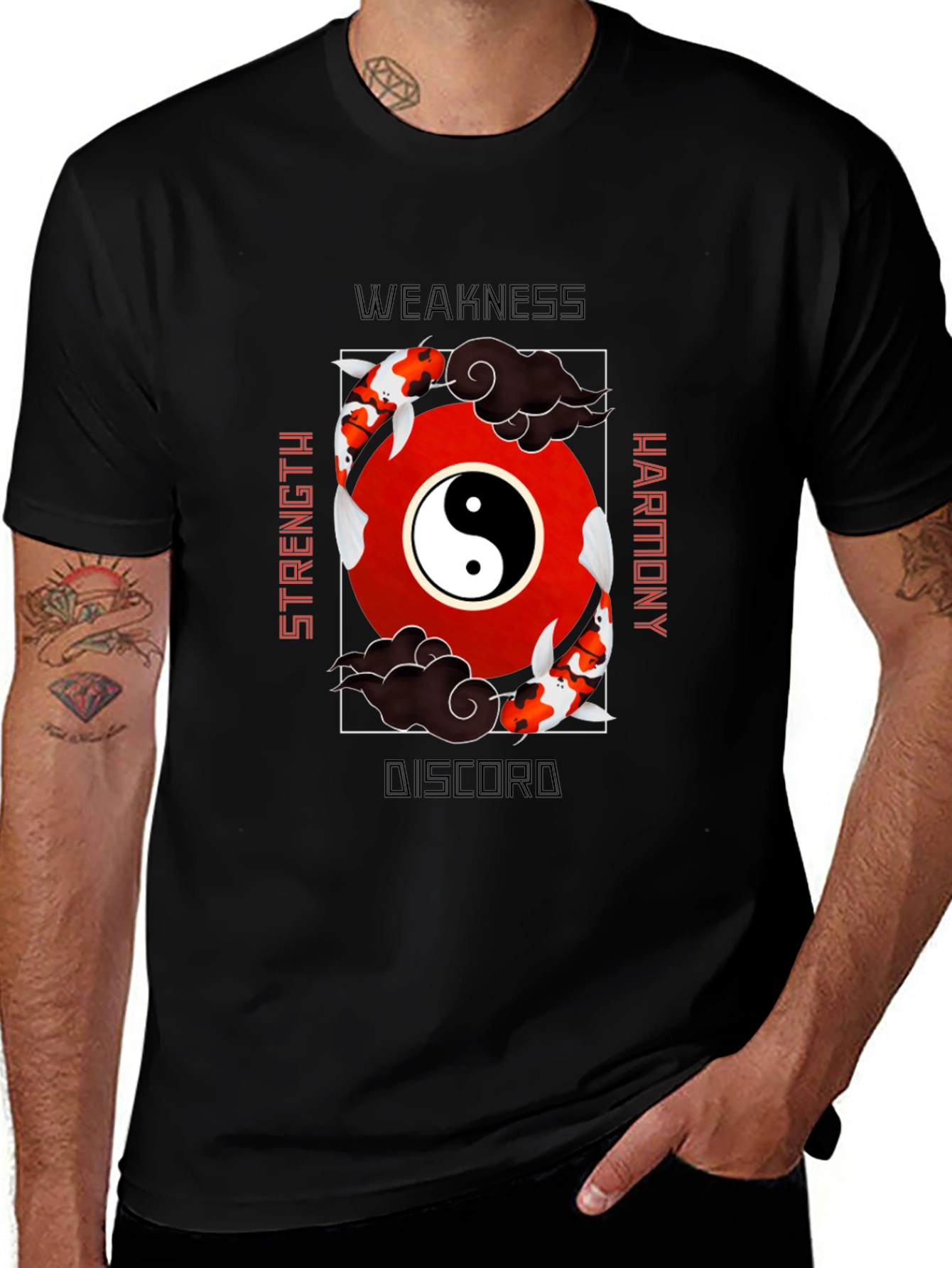 Variant 13 of Yin Yang Koi Fish Graphic T-Shirt - Strength Harmony Design