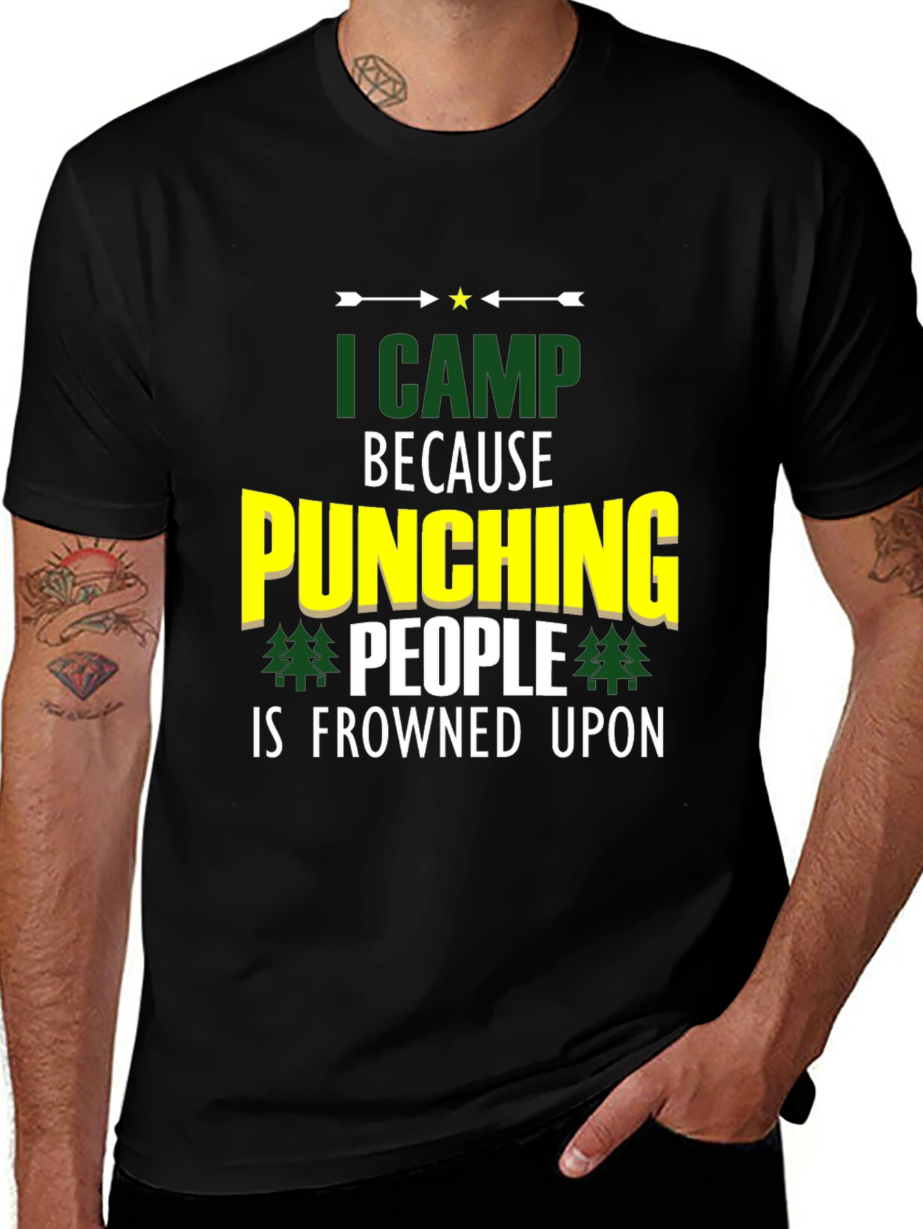 Variant 17 of Funny Camping T-Shirt - "I Camp Because Punching People Is Frowned Upon"