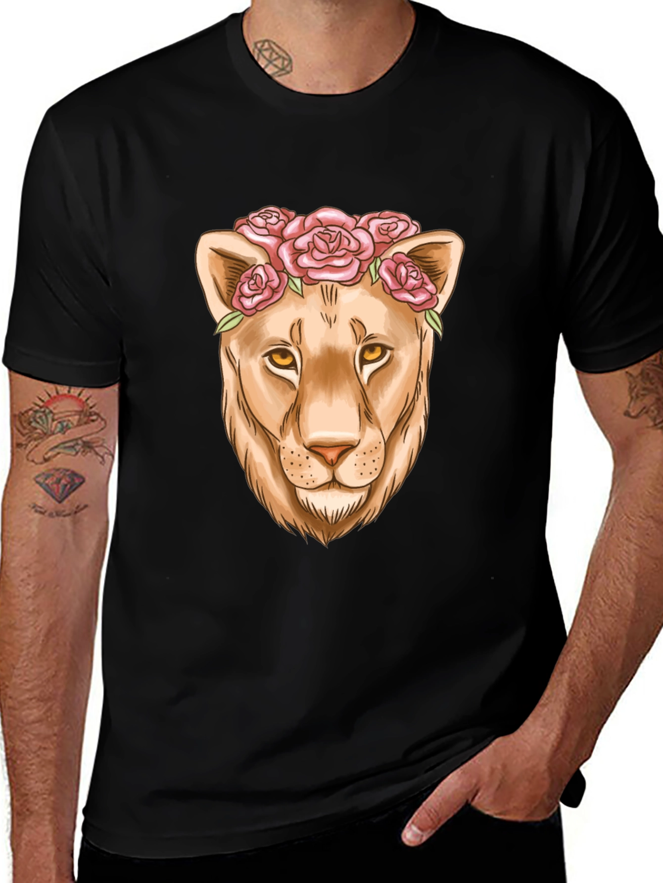 Variant 22 of Lioness Flower Crown Graphic Tee - Black
