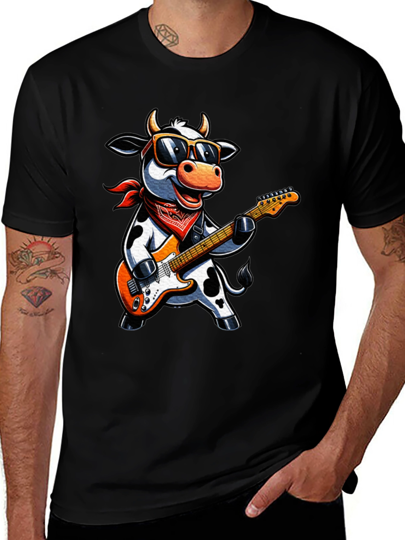 Variant 4 of Cool Cow Guitarist Graphic Tee - Rock On!