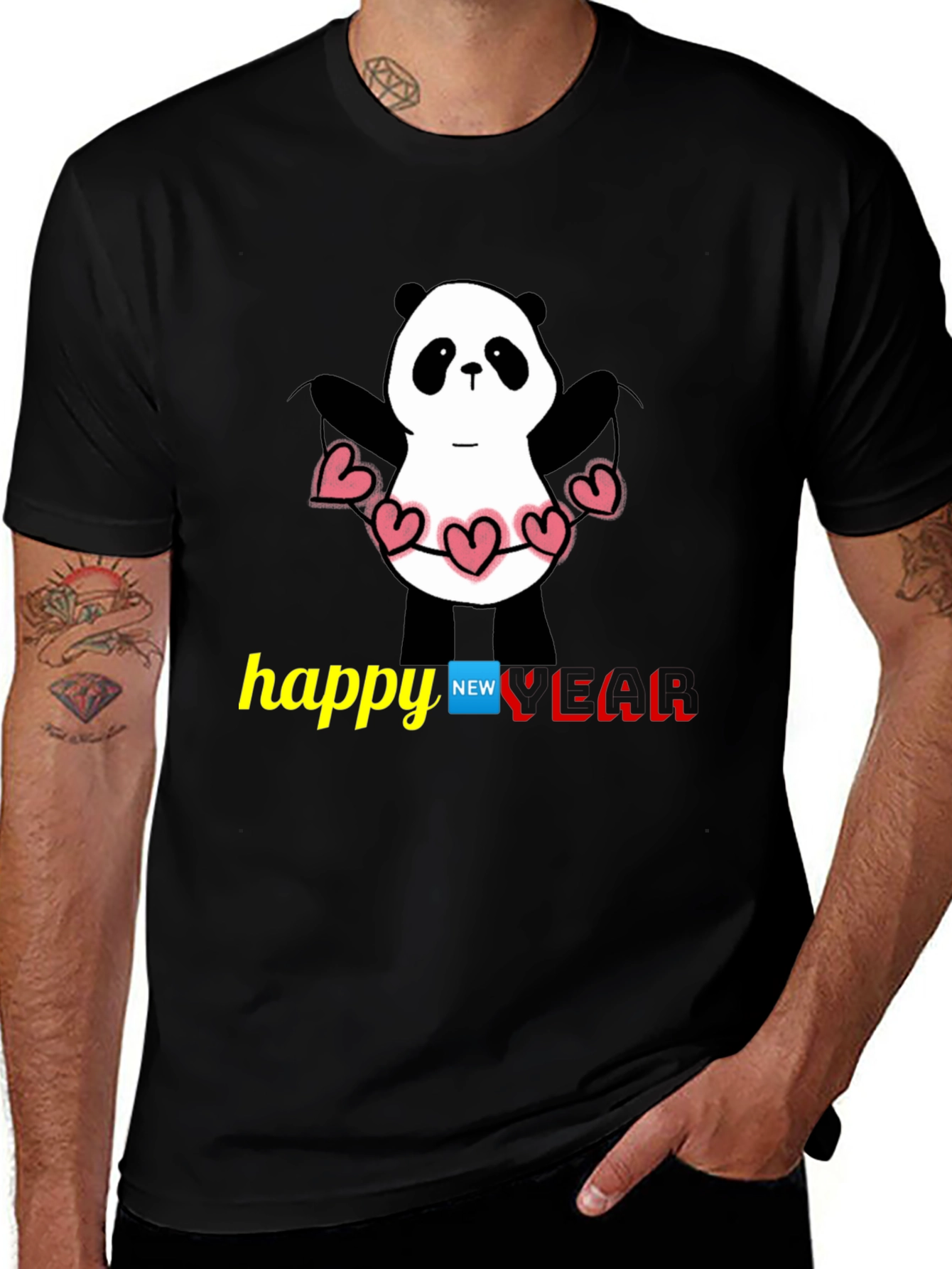 Variant 16 of Happy New Year Panda T-Shirt - Black
