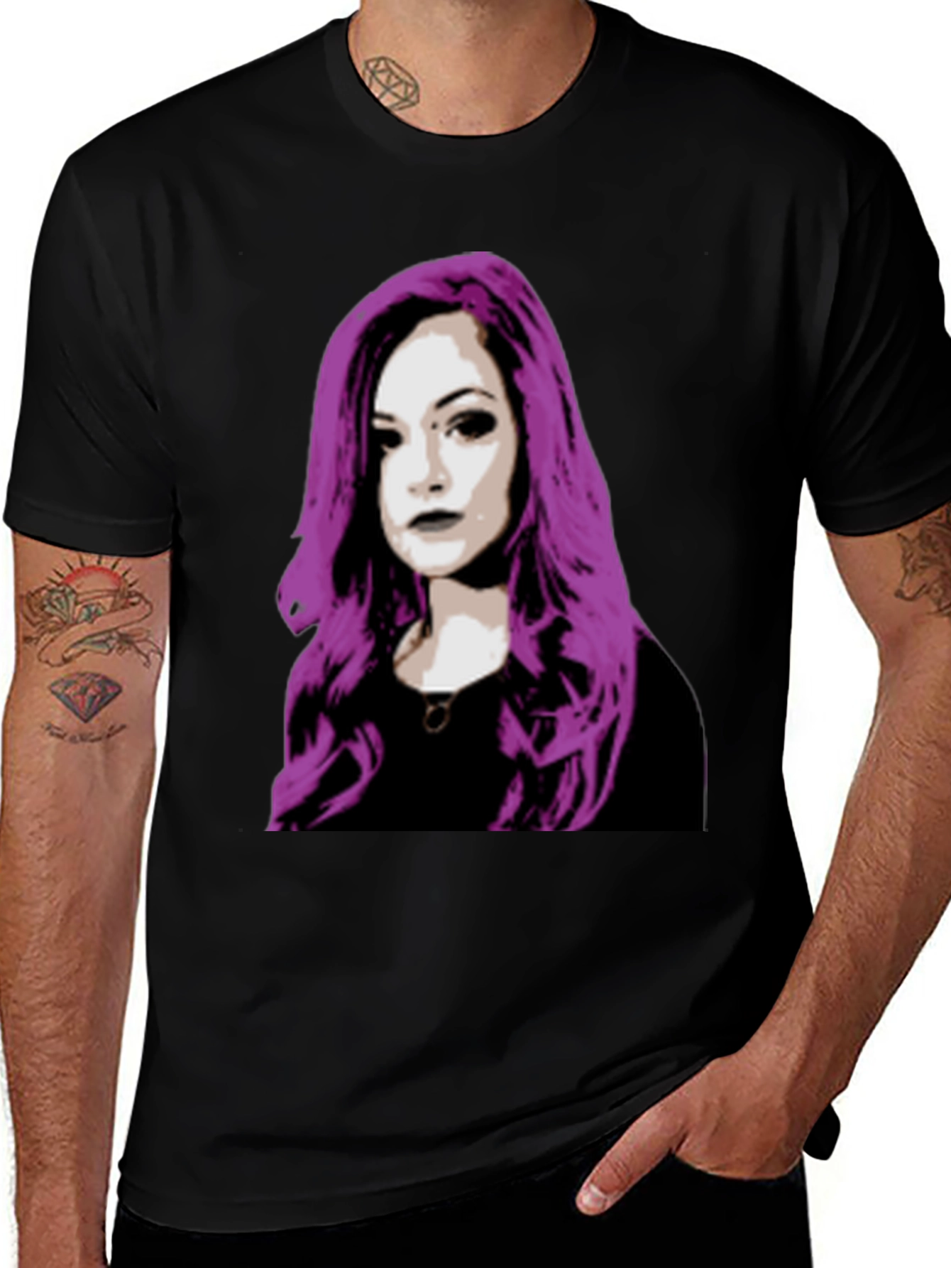 Variant 3 of Purple Hair Woman Graphic Black T-Shirt