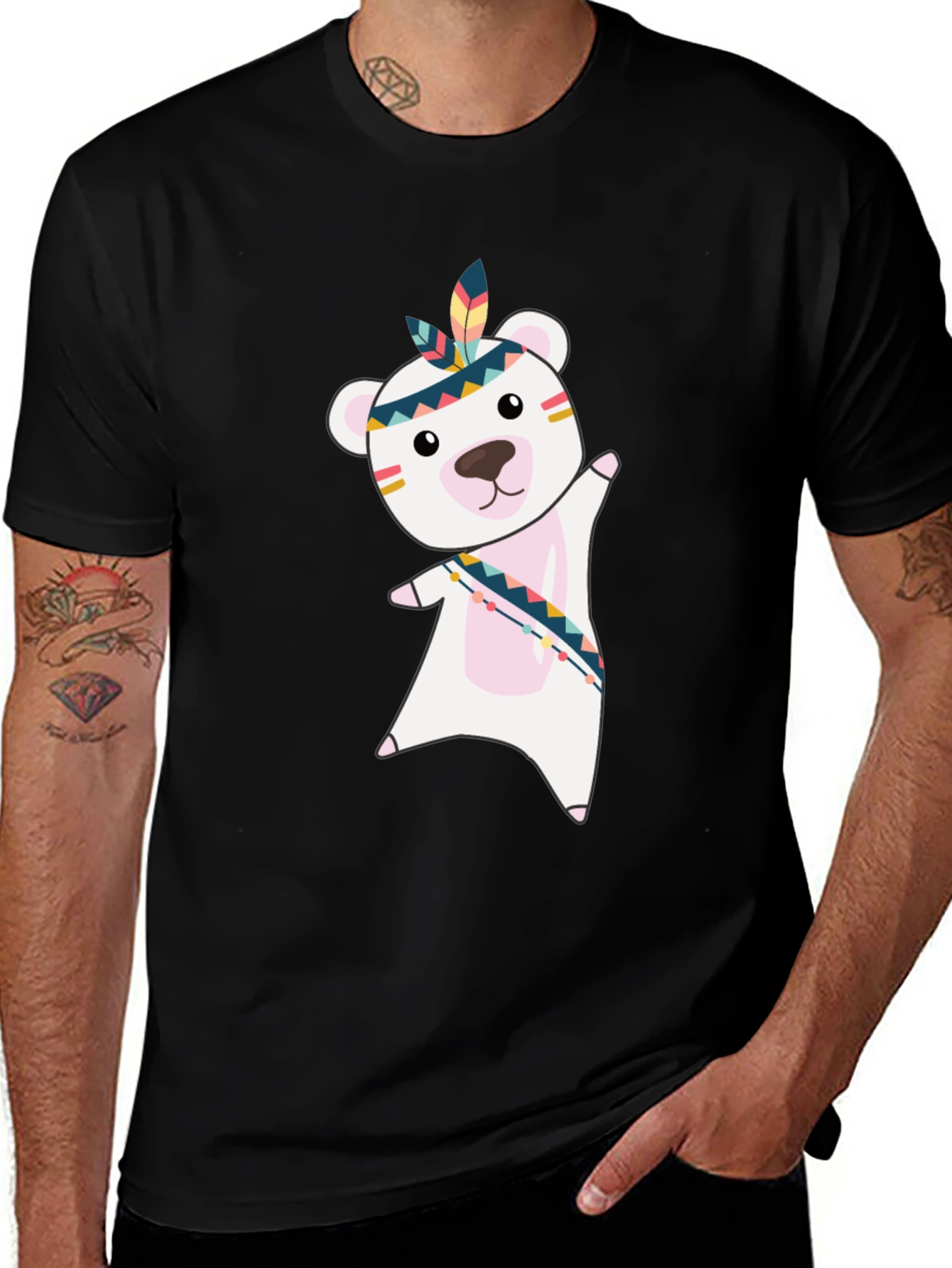 Variant 24 of Cute Bear in Headdress Graphic Tee - Black