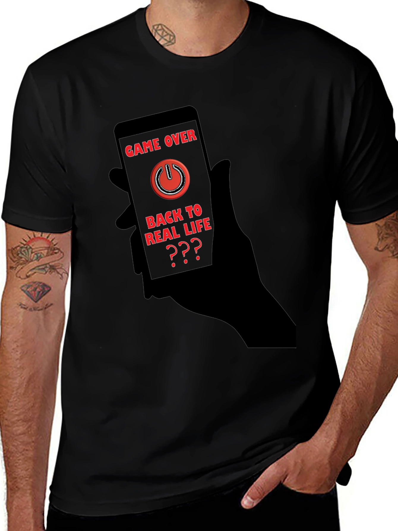 Variant 3 of Game Over Black T-Shirt - Back to Real Life?