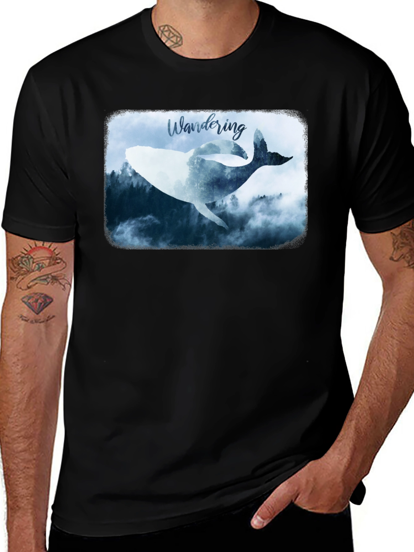 Variant 3 of Wandering Whale Graphic Black T-Shirt