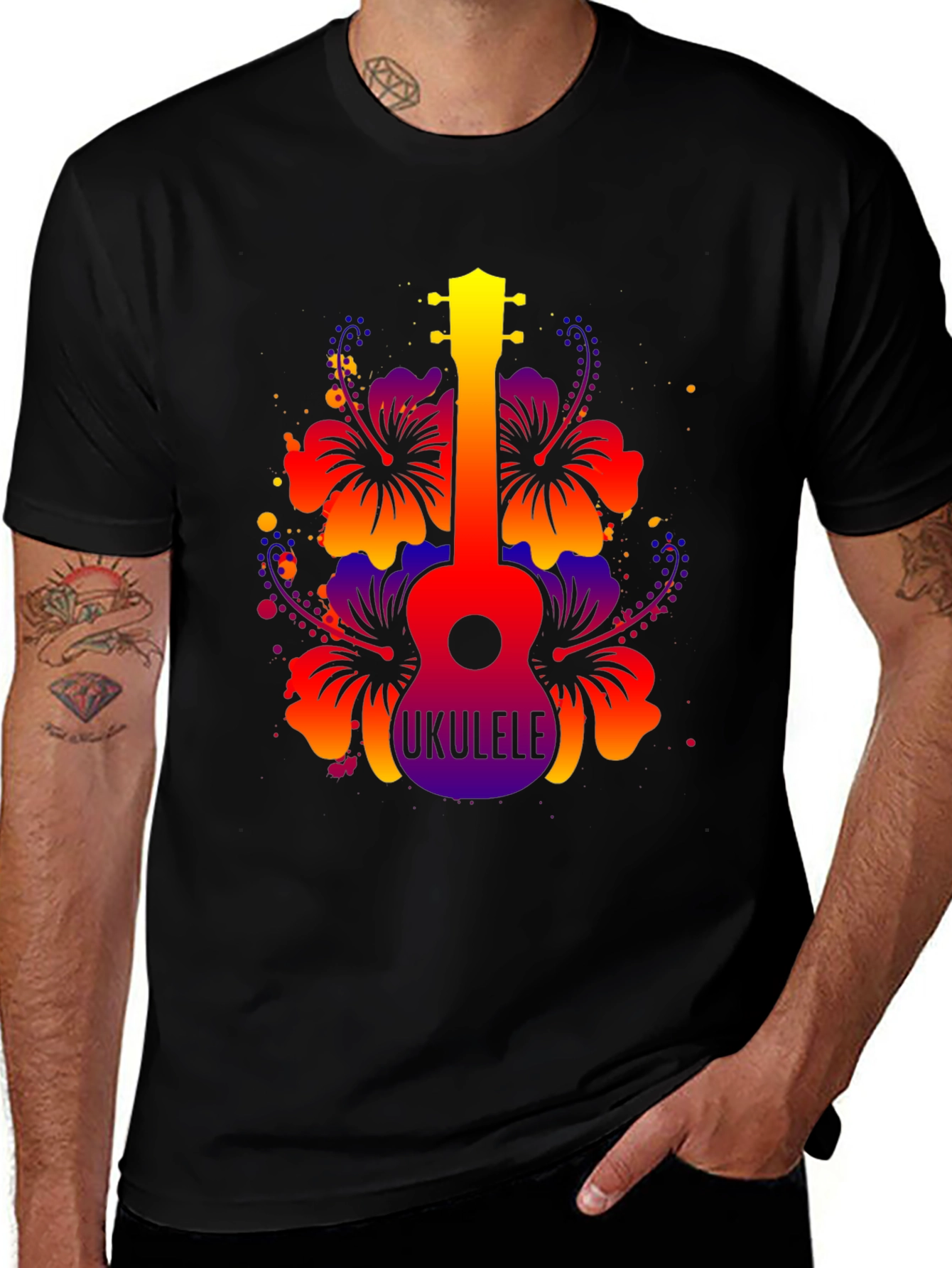 Variant 9 of Vibrant Ukulele Hibiscus Graphic Tee