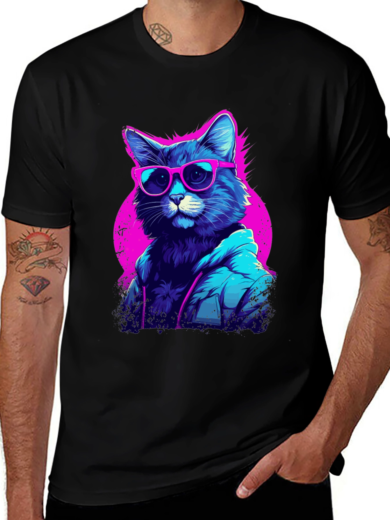 Variant 4 of Cool Cat Graphic Tee - Retro Style