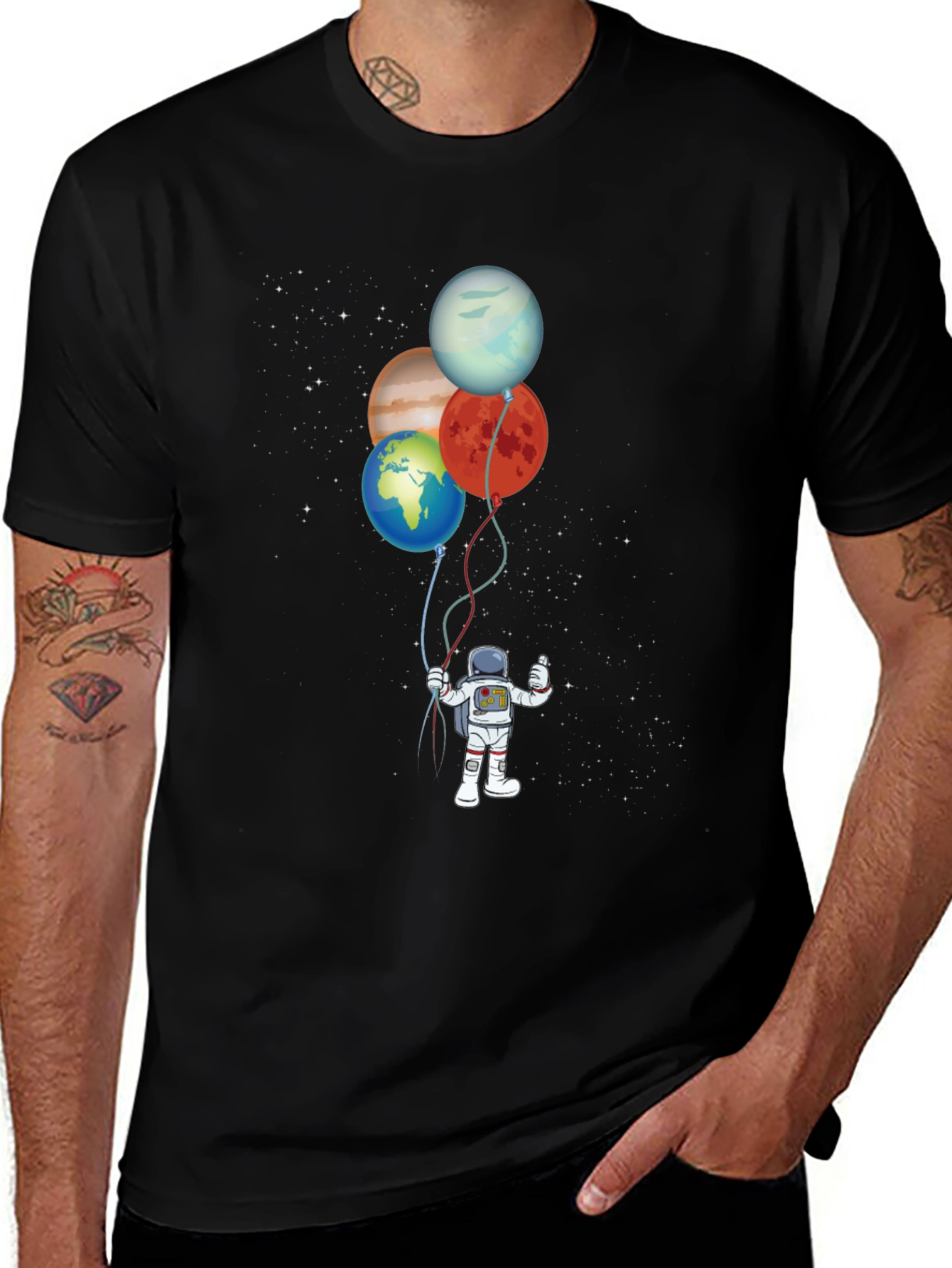 Astronaut Planet Balloons Graphic Tee