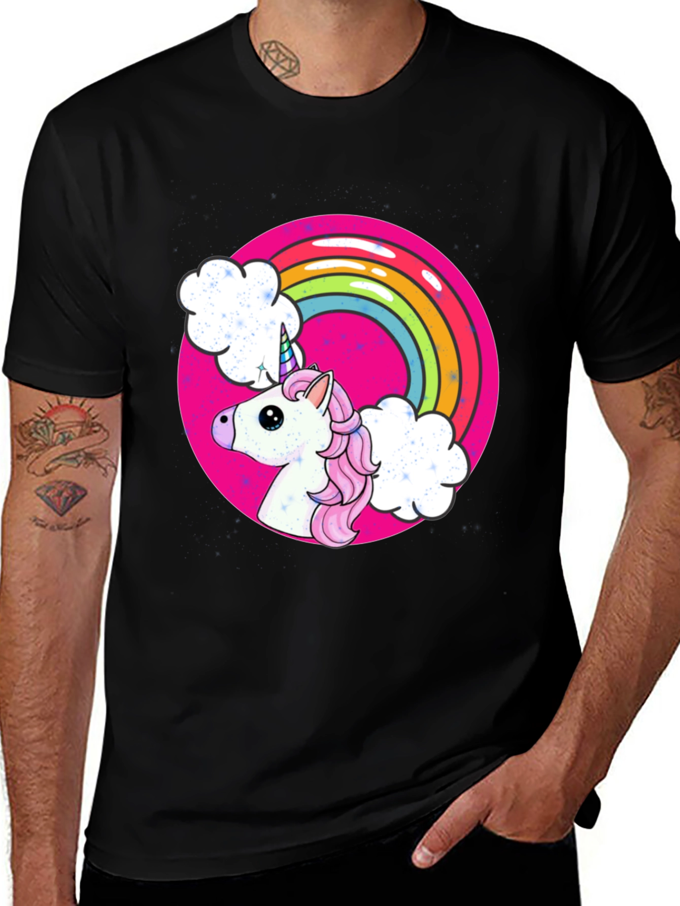 Variant 19 of Unicorn Rainbow Graphic Tee - Black Cotton T-Shirt