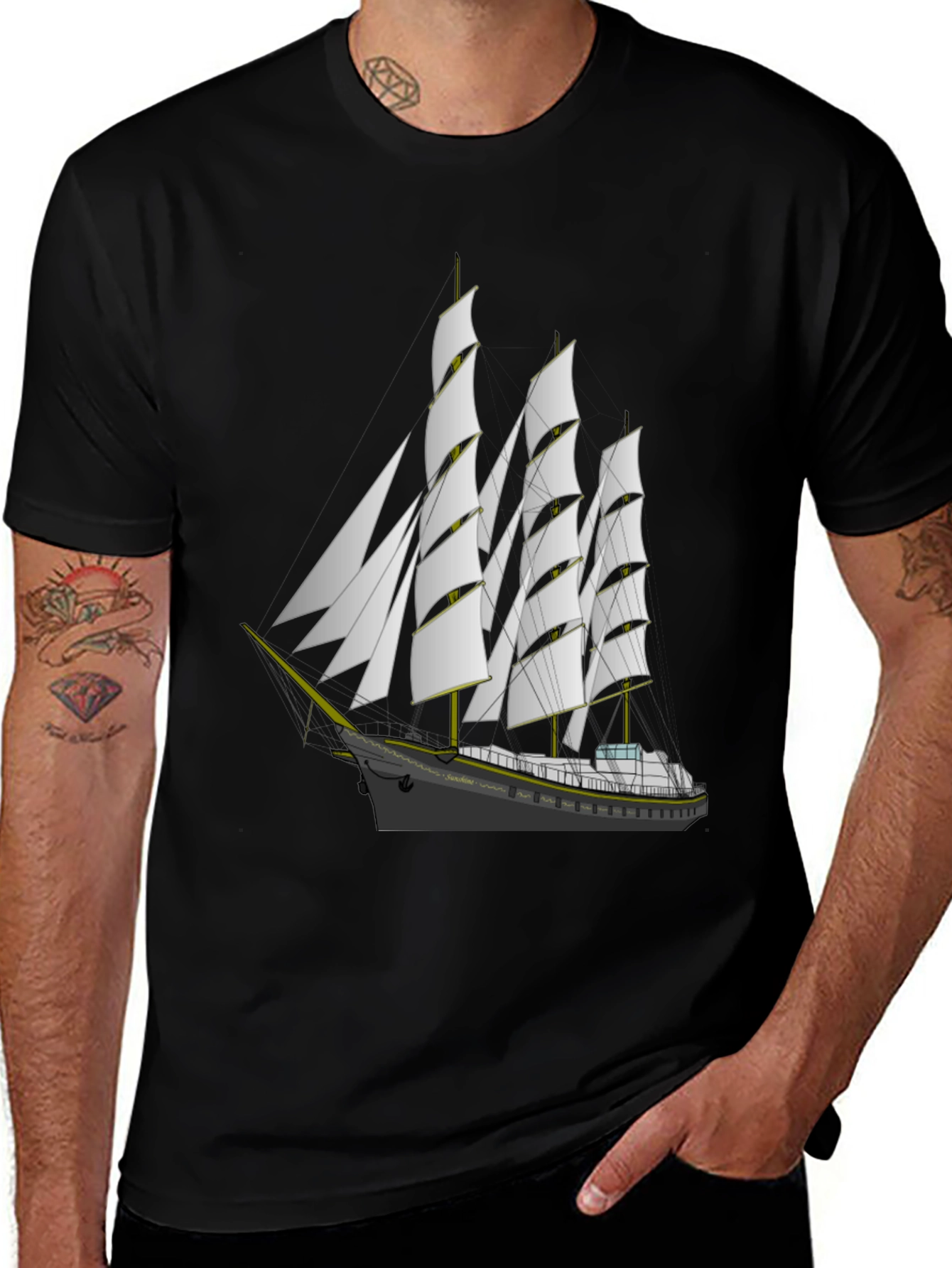 Variant 20 of Nautical Sailboat Graphic Tee - Classic Black