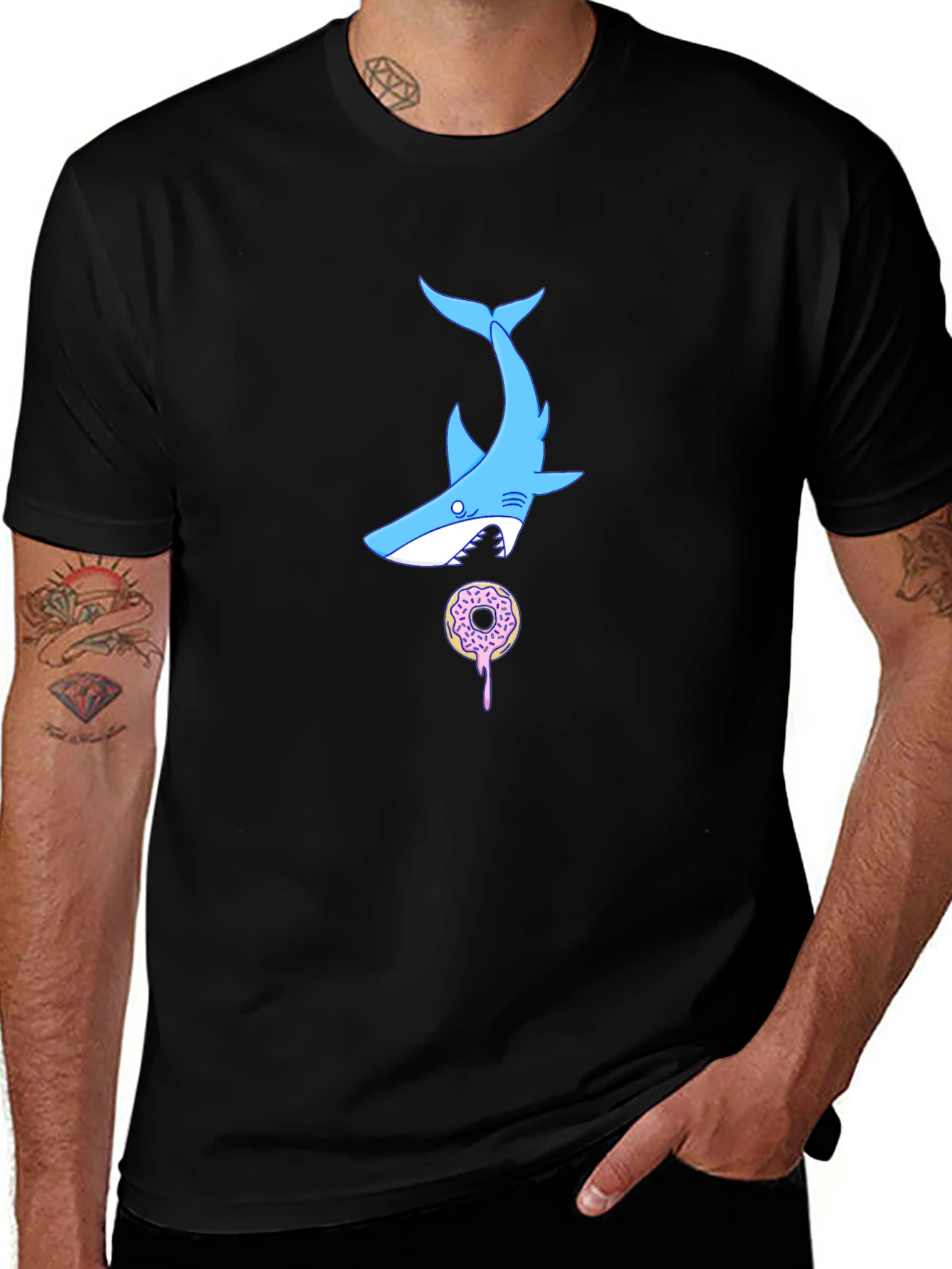 Variant 22 of Shark Donut T-Shirt - Black Cotton Tee