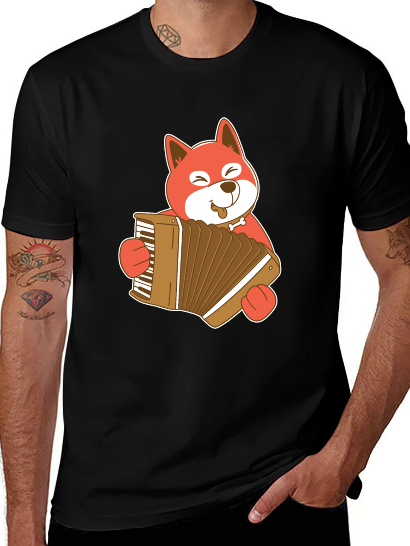 Variant 8 of Black T-Shirt with Dog Playing Accordion Graphic