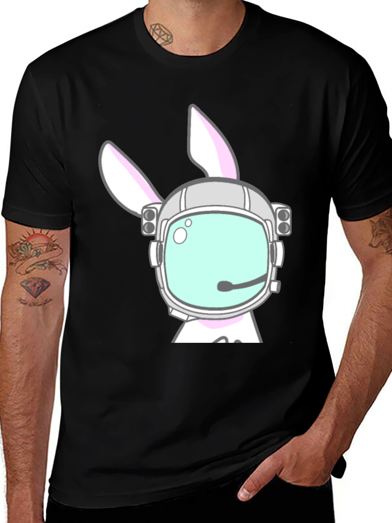 Variant 21 of Astronaut Bunny Graphic Tee - Black Cotton Blend